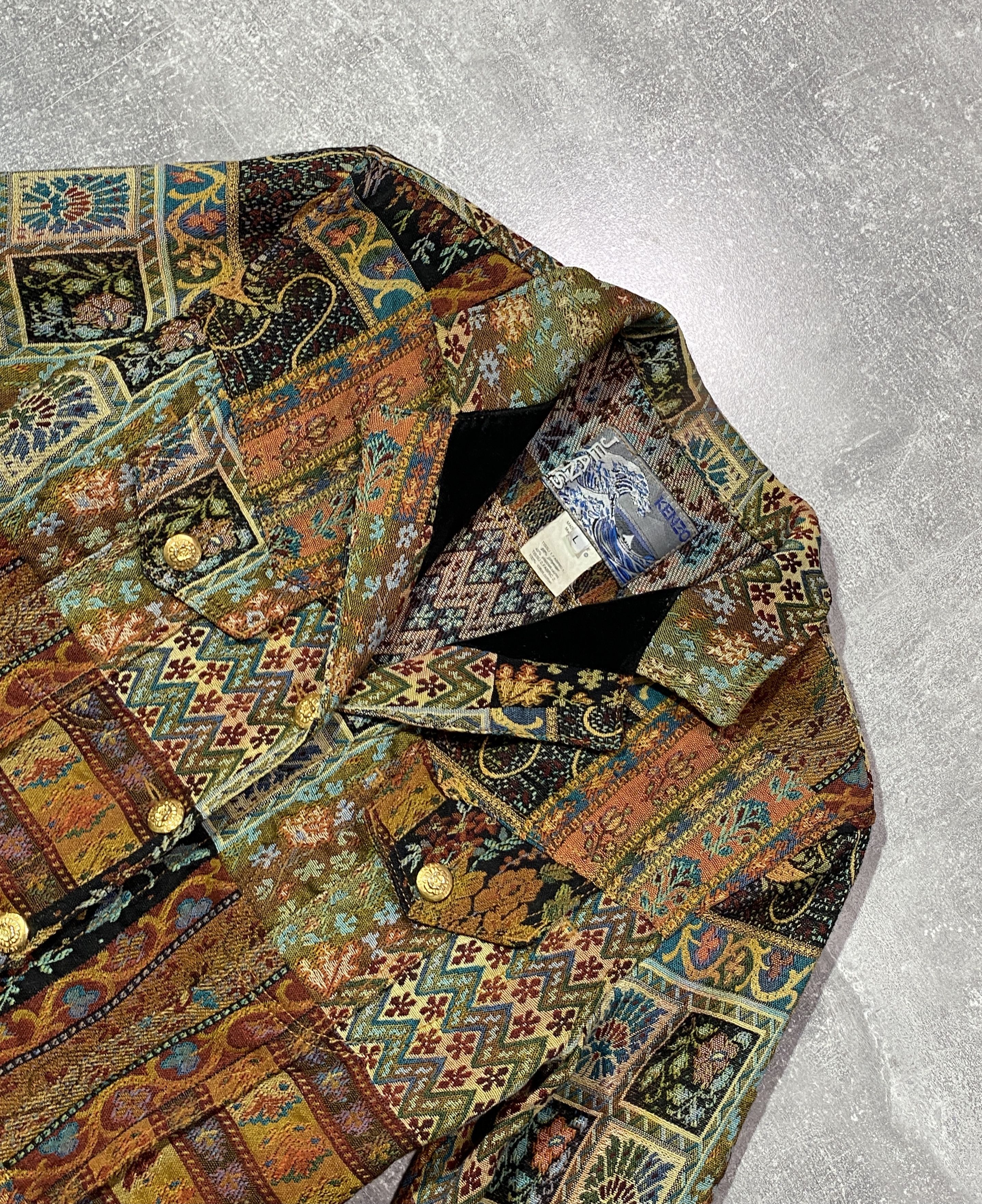 Kenzo Vintage 80s KENZO Tapestry Boho Patchwork Blazer Coat Flora Size L / US 10 / IT 46 - 5 Thumbnail
