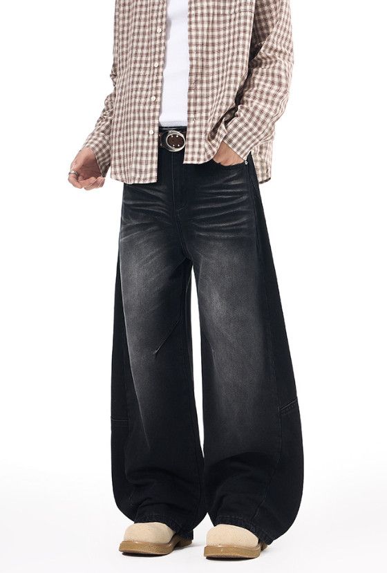 Vintage American-style patchwork washed distressed curved jeans Size US 32 / EU 48 - 3 Thumbnail