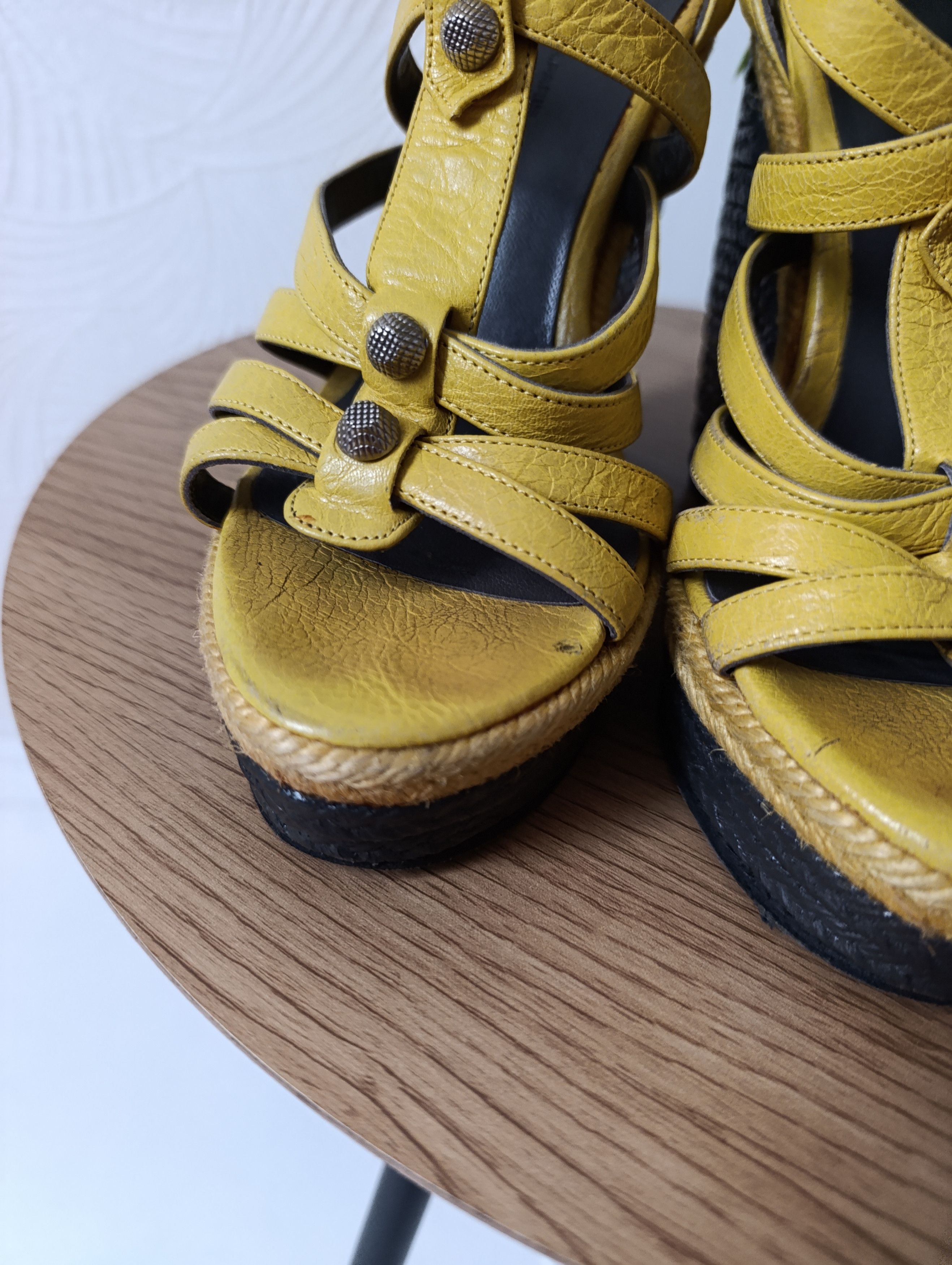 Balenciaga Balenciaga Yellow Leather Wedge Ankle Strap Sandals Size US 7 / IT 37 - 15 Thumbnail
