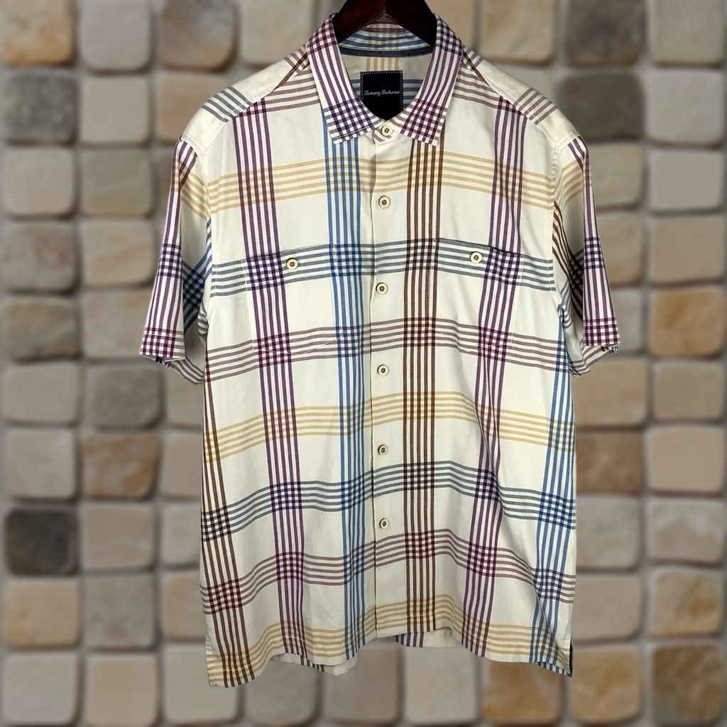 Tommy Bahama Tommy Bahama Island Zone Multicolor Plaid Silk Hawaiian Shirt Mens Size Large Size US L / EU 52-54 / 3 - 1 Thumbnail