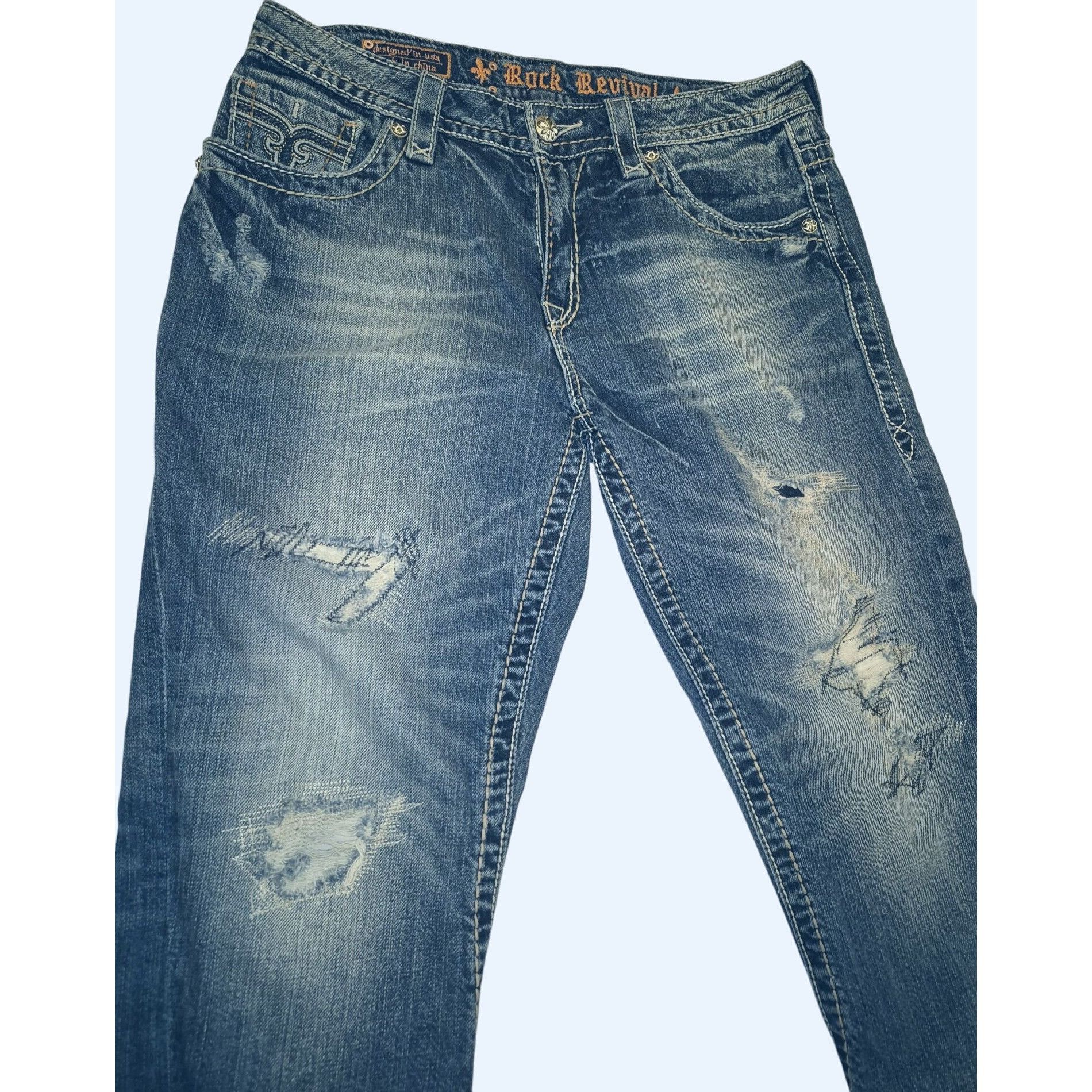 Rock Revival Rock Revival Distressed Relaxed Fit Jeans Size 10 Medium Was Size 32" / US 10 / IT 46 - 4 Thumbnail