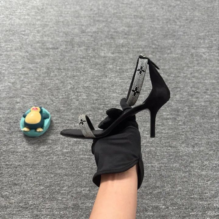 Louis Vuitton Louis Vuitton Stylish Black Rhinestone Heels for Women -250 Size US 5 / IT 35 - 8 Thumbnail