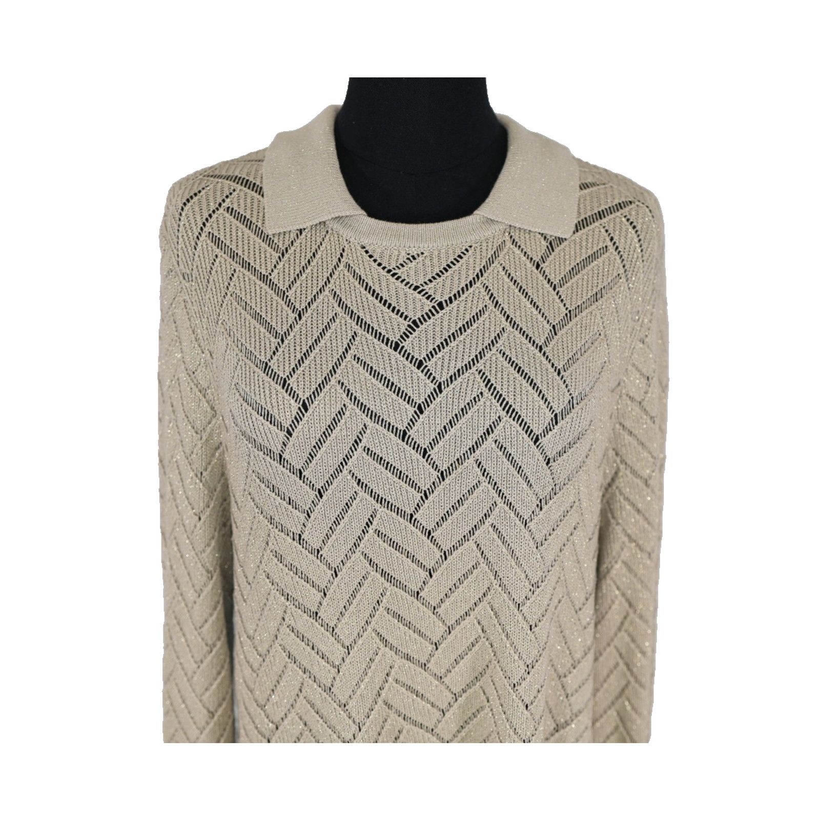 Soft Surroundings NWoT SOFT SURROUNDINGS Beige Gold Collared Sweater Sz L $99 Size L / US 10 / IT 46 - 4 Thumbnail