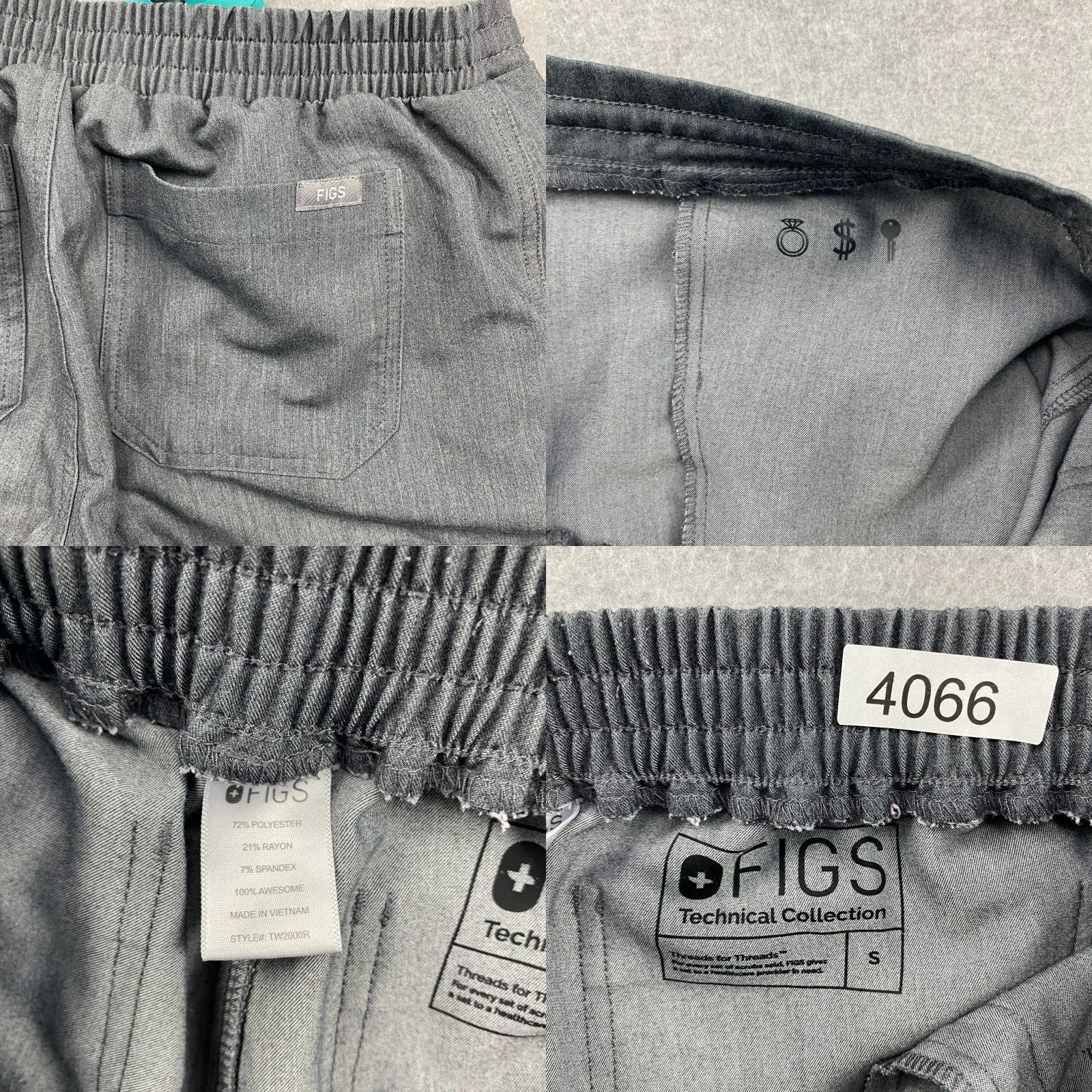 Vintage FIGS Yola Skinny Scrub Pants Womens Small Gray Solid Slim Stretch Technical Collection Size 28" / US 6 / IT 42 - 10 Thumbnail