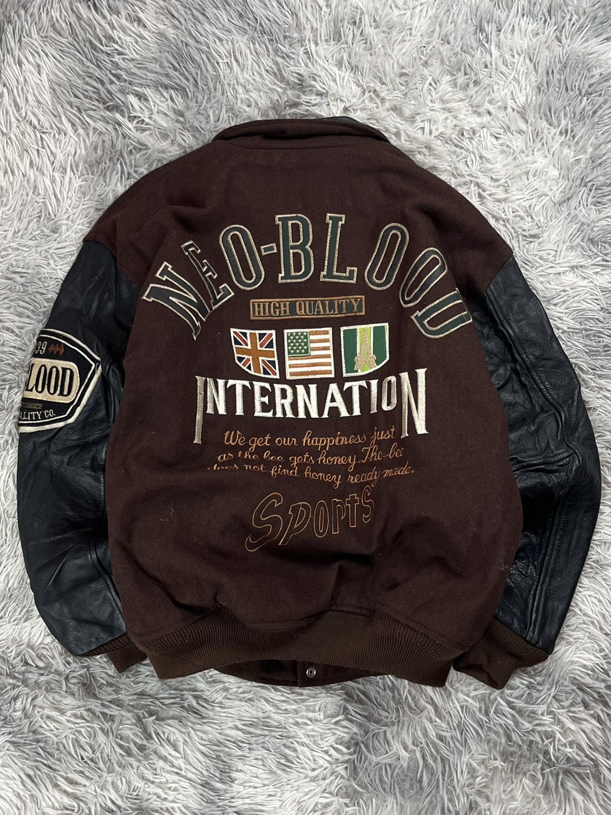 Japanese Brand Vintage Neo blood Wool and Leather Sleeve Varsity Jacket Size US M / EU 48-50 / 2 - 2 Thumbnail