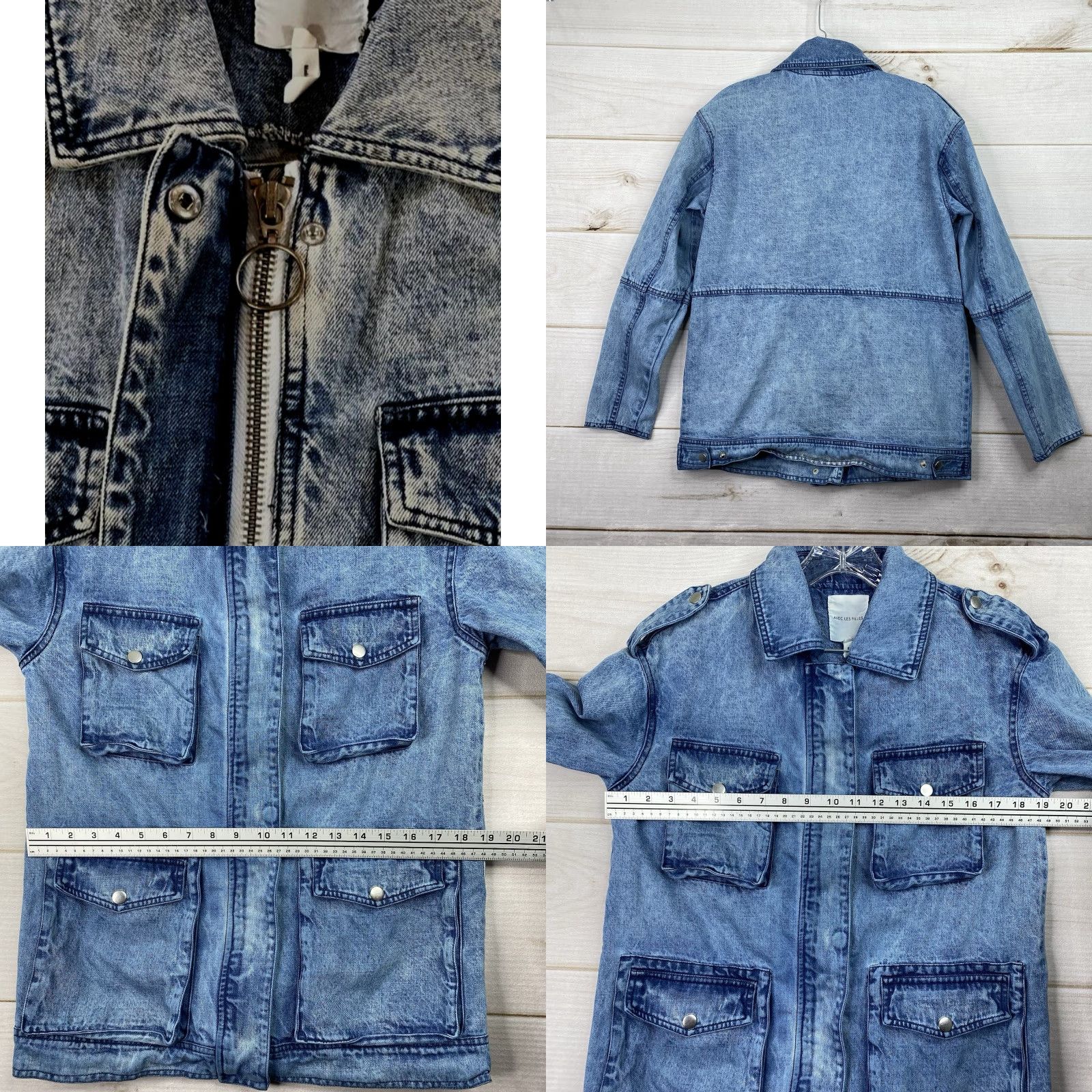 AVEC LES FILLES Avec Les Filles Jacket Womens S Denim Military Full Zip Pockets Acid Wash Blue Size S / US 4 / IT 40 - 8 Thumbnail