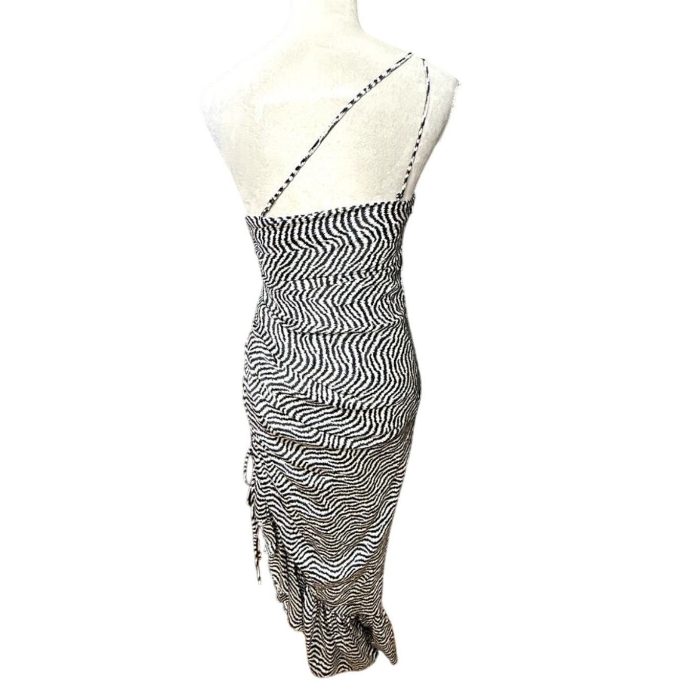 Cinq a Sept Cinq A Sept Midi Dress One Shoulder Silk Black/White 2 NWOT Size XS / US 0-2 / IT 36-38 - 6 Thumbnail