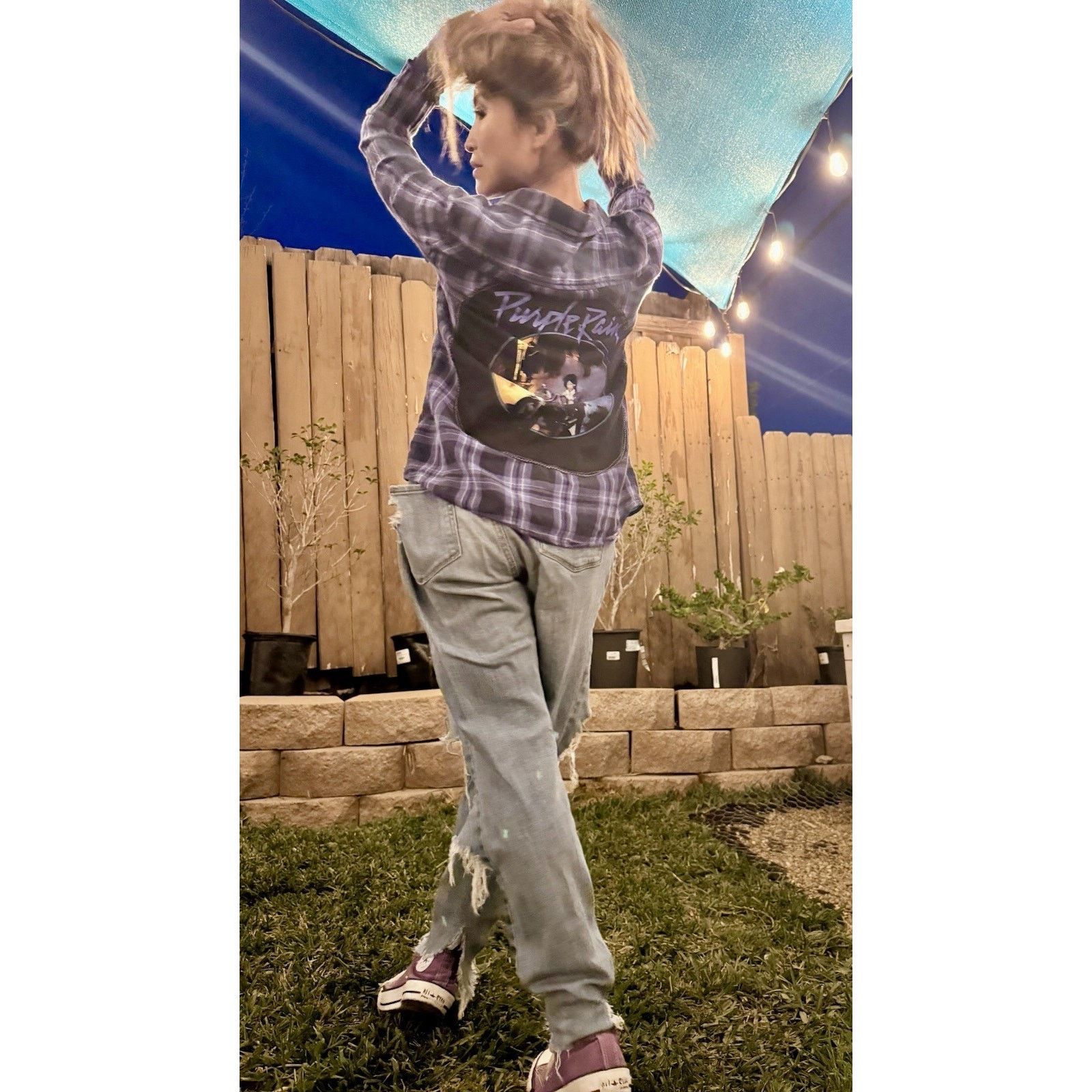 PURPLE RAIN Prince Upcycled 80s Vintage Retro Plaid Flannel