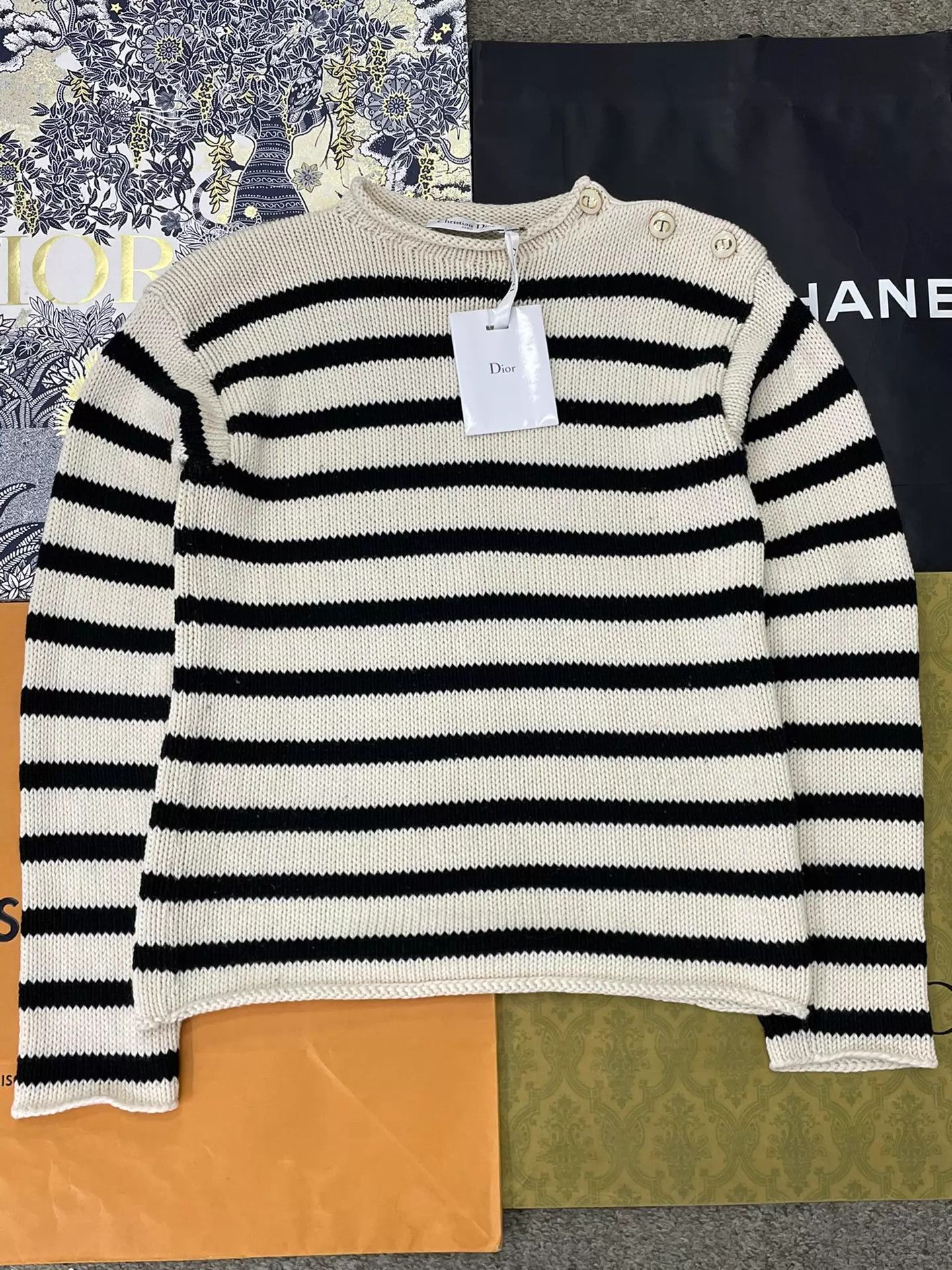 Dior Dior Side Button B&W Stripe Classic Sweater Size S / US 4 / IT 40 - 1 Thumbnail