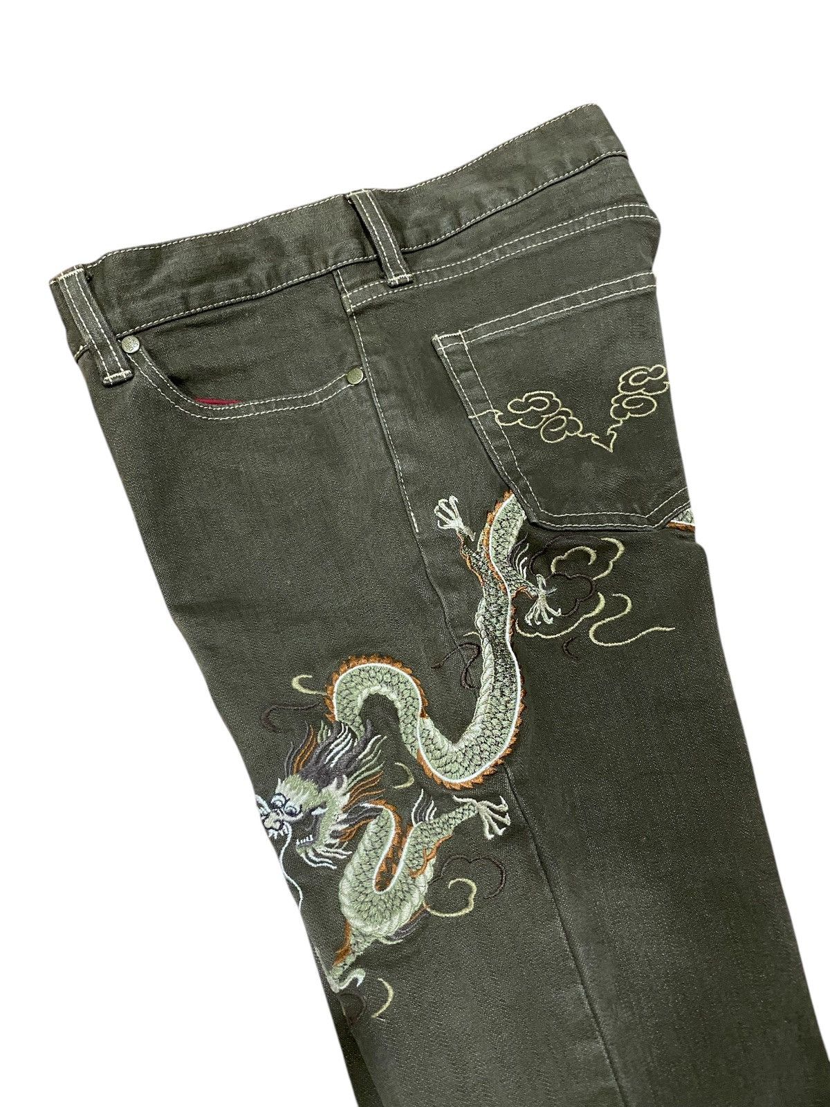 Japanese Brand × Vintage × Vivienne Tam Vintage 90s Vivienne Tam Dragon Embroid Flared Jeans Size 29" - 5 Thumbnail