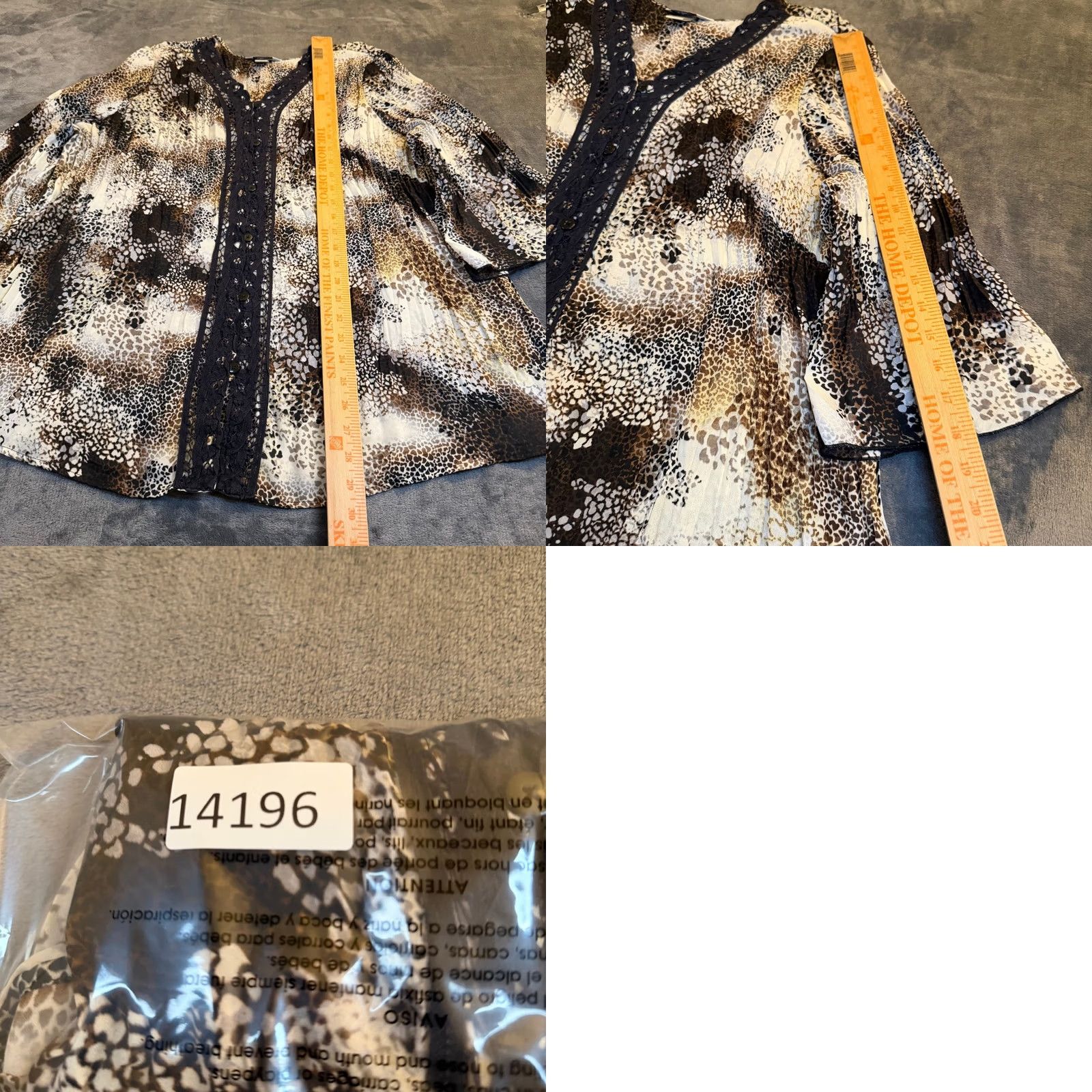 Vintage CJ Banks Blouse Top Womens Plus Size 2X V-Neck 3/4 Sleeve Animal Print Lace Trim Boho Chic Relaxed Fit Size XXL / US 16-18 / IT 52-54 - 8 Thumbnail
