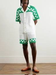 Straight-Leg Logo-Appliquéd Checked Crochet Shorts