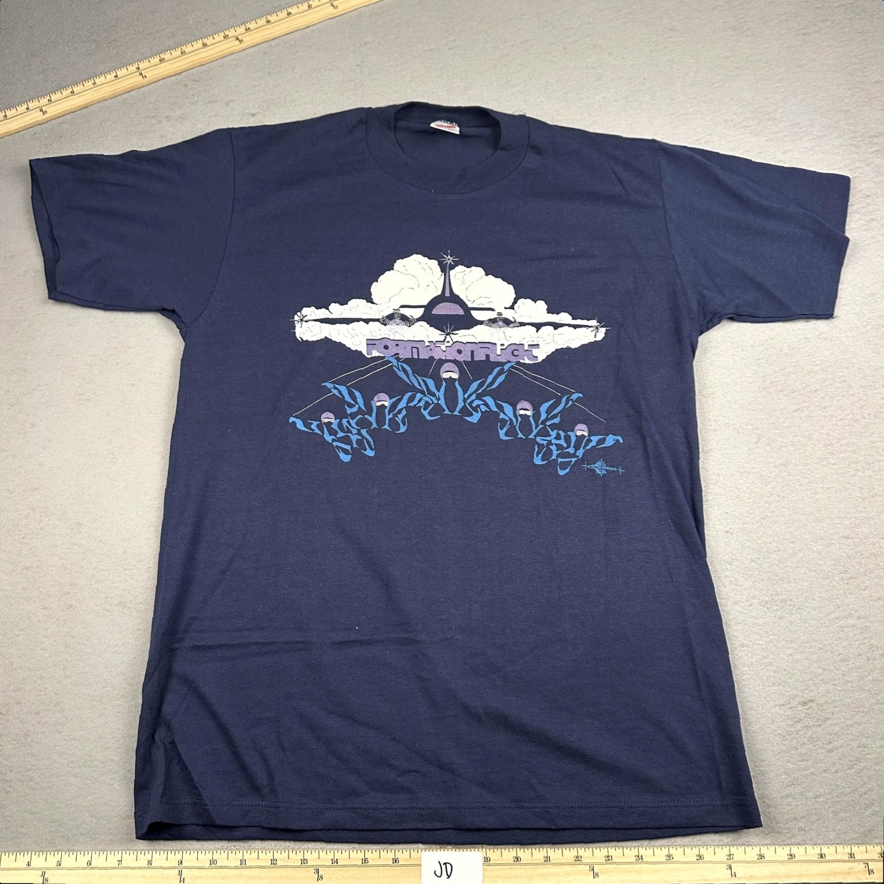 Jerzees VINTAGE Jerzees Formation Flight Graphic Shirt Mens Large Blue 80s Crew Neck Short Sleeve Cotton Polyester United States Size US L / EU 52-54 / 3 - 2 Thumbnail