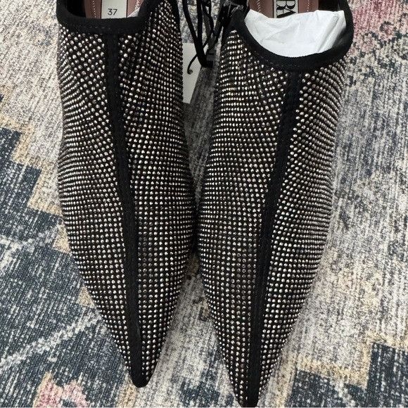 Zara Zara Black Textile Silver Rhinestone Kitten Heel Ankle Booti Size US 7 / IT 37 - 3 Thumbnail