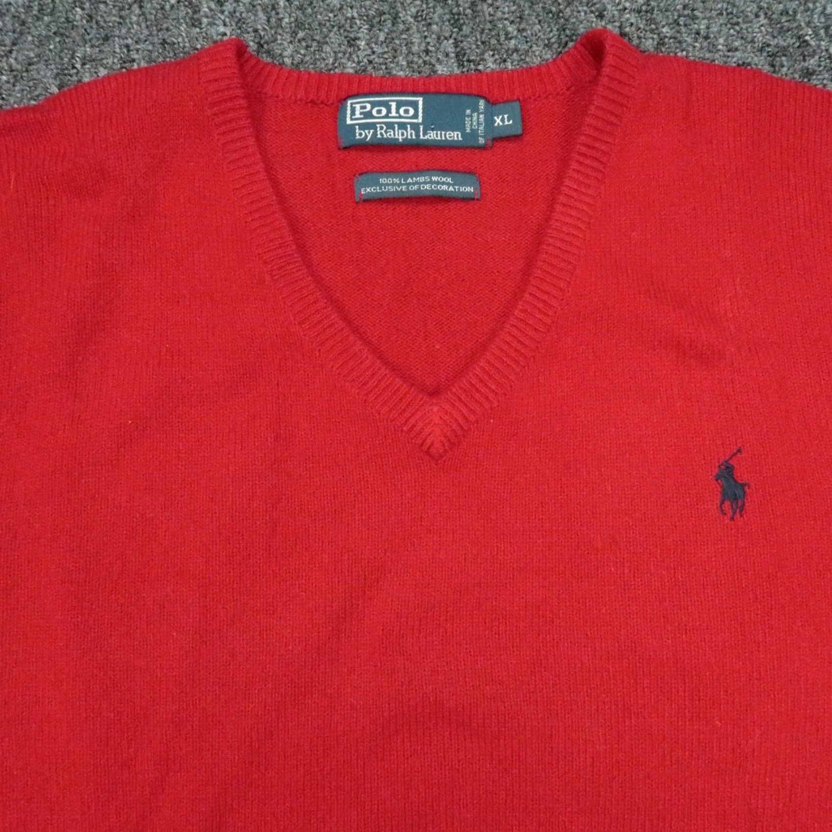 Polo Ralph Lauren Polo Ralph Lauren Pullover Shirt Mens XL Red Wool Lambswool V Neck Knit Italian Yarn Size US XL / EU 56 / 4 - 2 Thumbnail