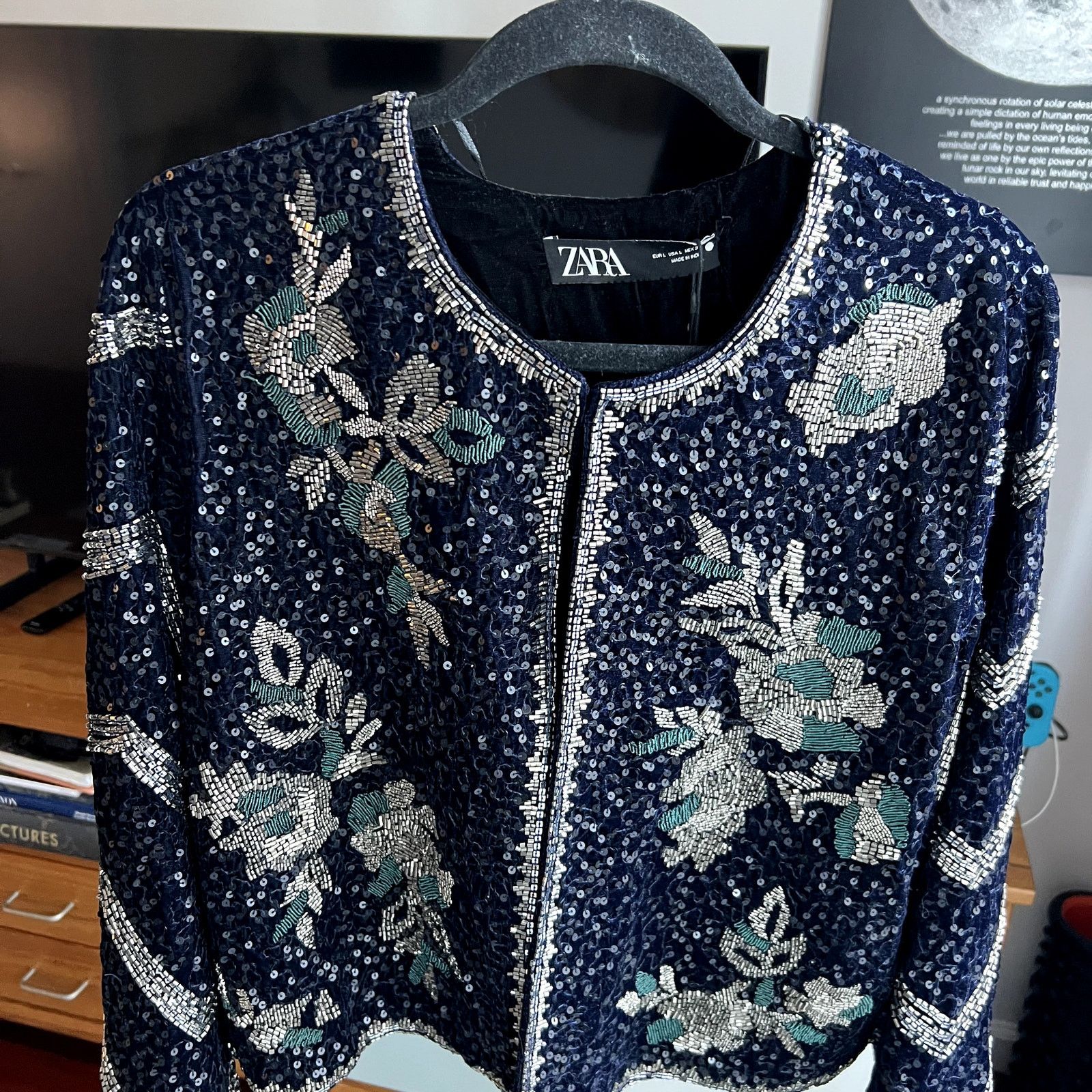 Zara Zara limited edition beaded and sequin embroidered navy Size L / US 10 / IT 46 - 3 Thumbnail