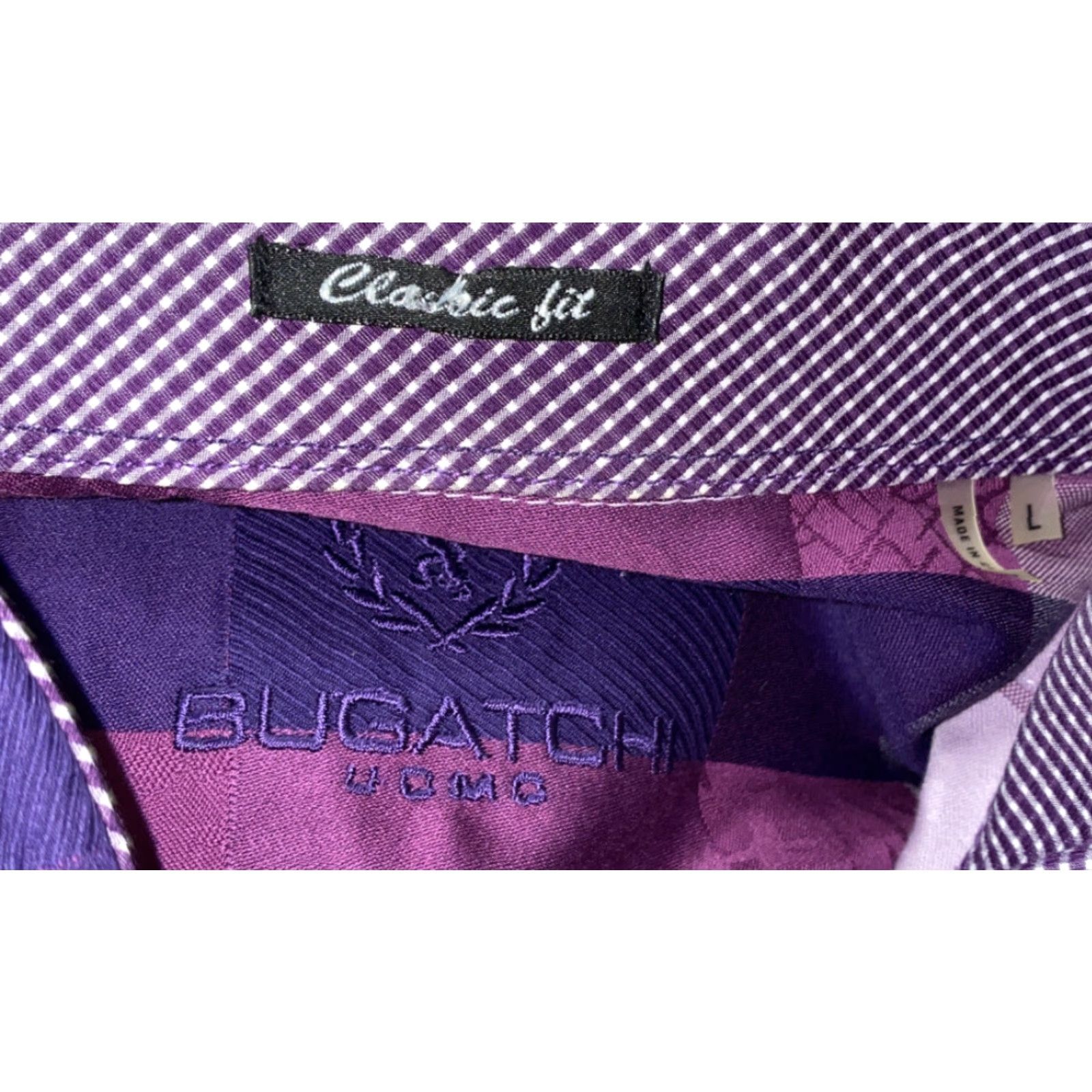 BUGATCHI Bugatchi Uomo Shirt Mens Purple Long Sleeve Checkered Button-Up Size L Size US L / EU 52-54 / 3 - 7 Thumbnail