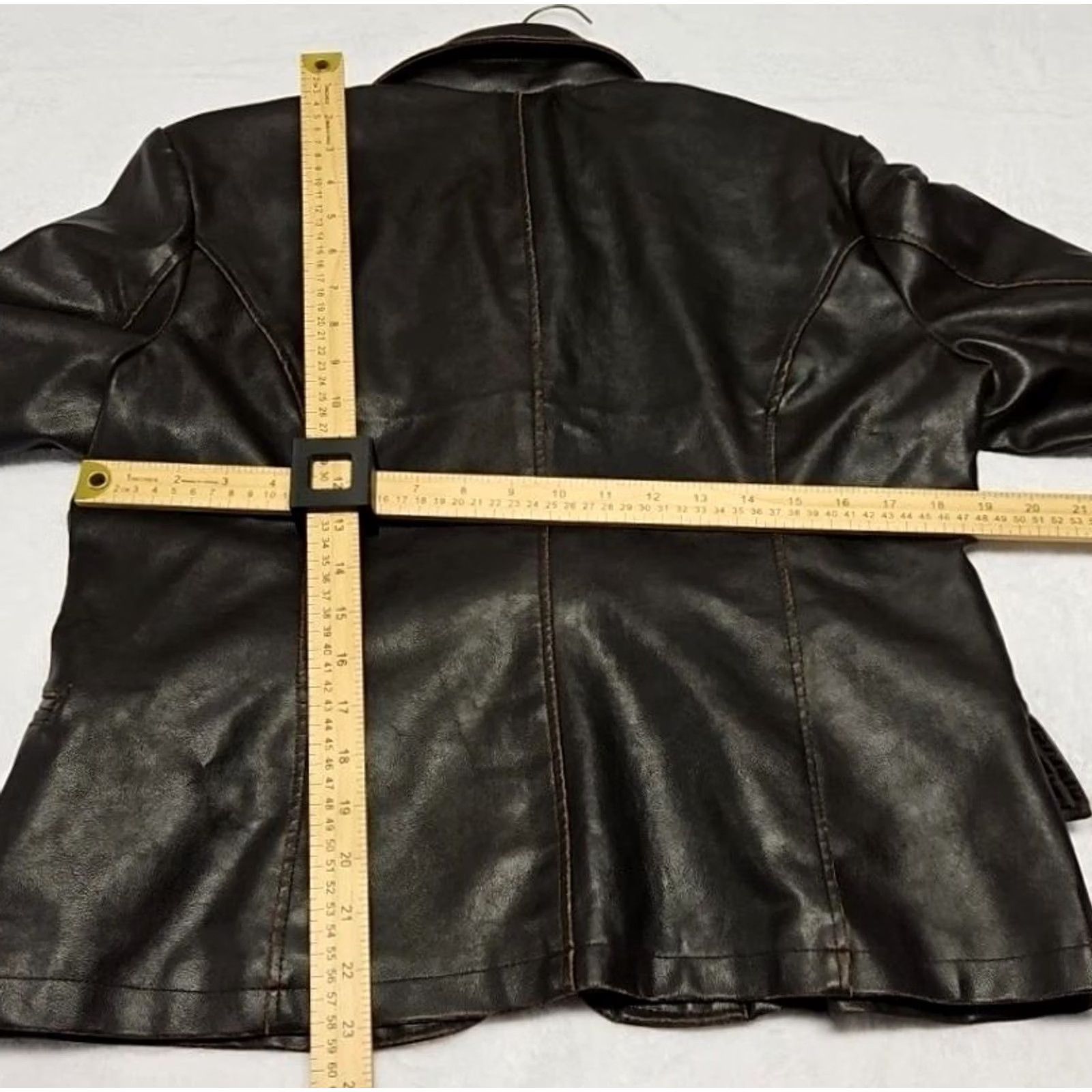 Vintage RVT Black Faux Leather Jacket Blazer Women Large Cropped Mid-Length Polyester Lining Solid Vegan Leather Basic Jacket Size L / US 10 / IT 46 - 8 Thumbnail