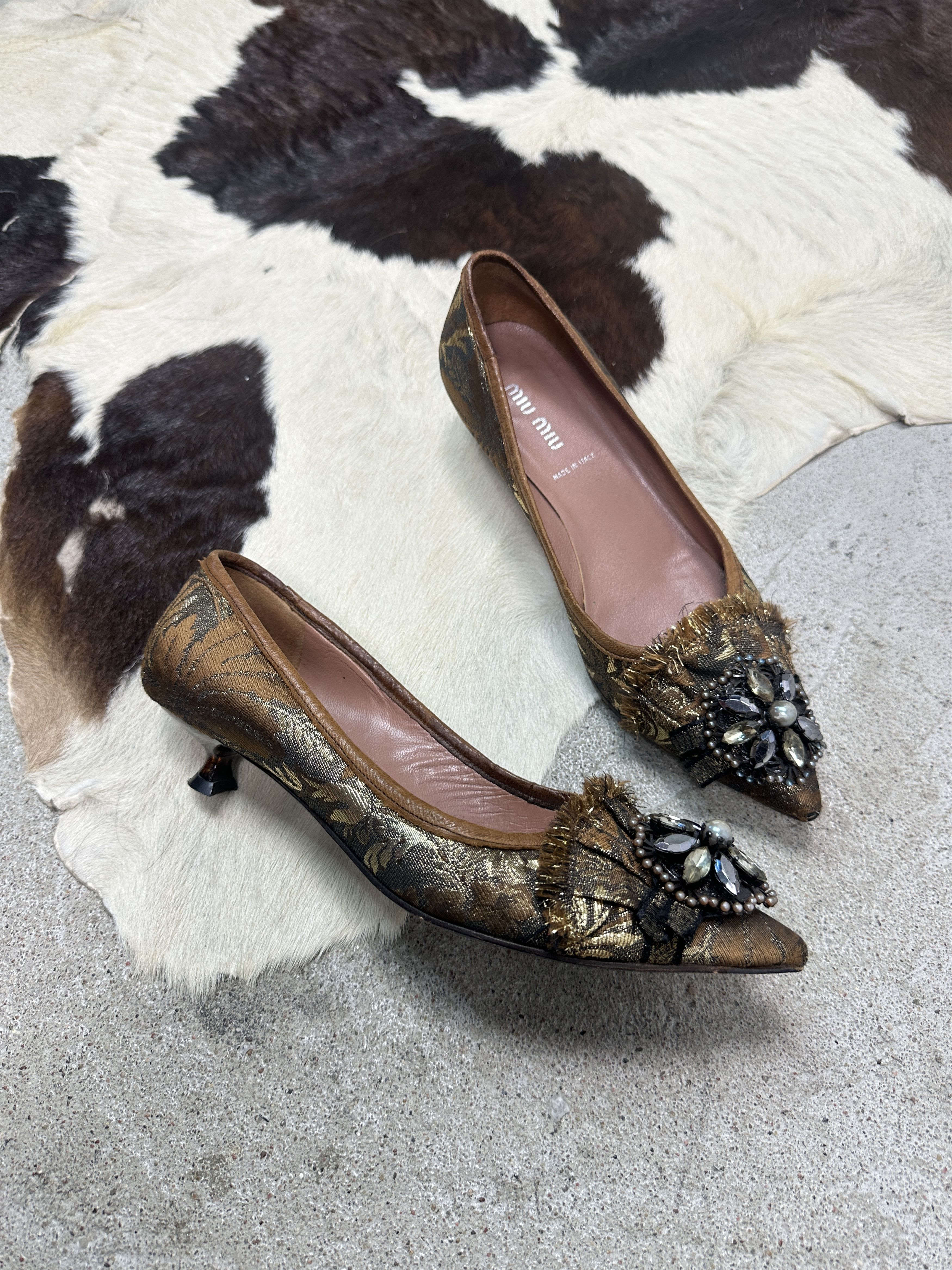 Miu Miu Vintage Jacquard Embellished Miu Miu Kitten Heels 00s Size US 6.5 / IT 36.5 - 1 Thumbnail