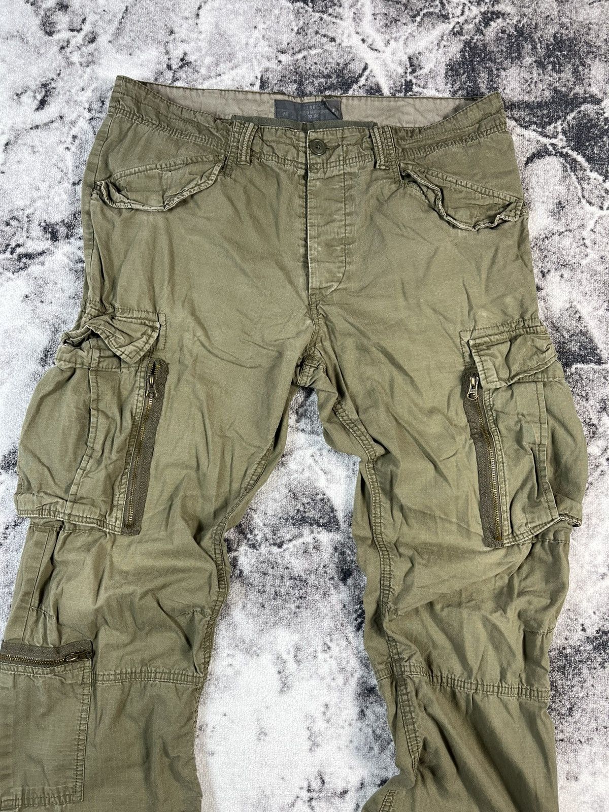Vintage Olive Cargo Pants Multi Pocket Military Style Wide Size US 34 / EU 50 - 3 Thumbnail