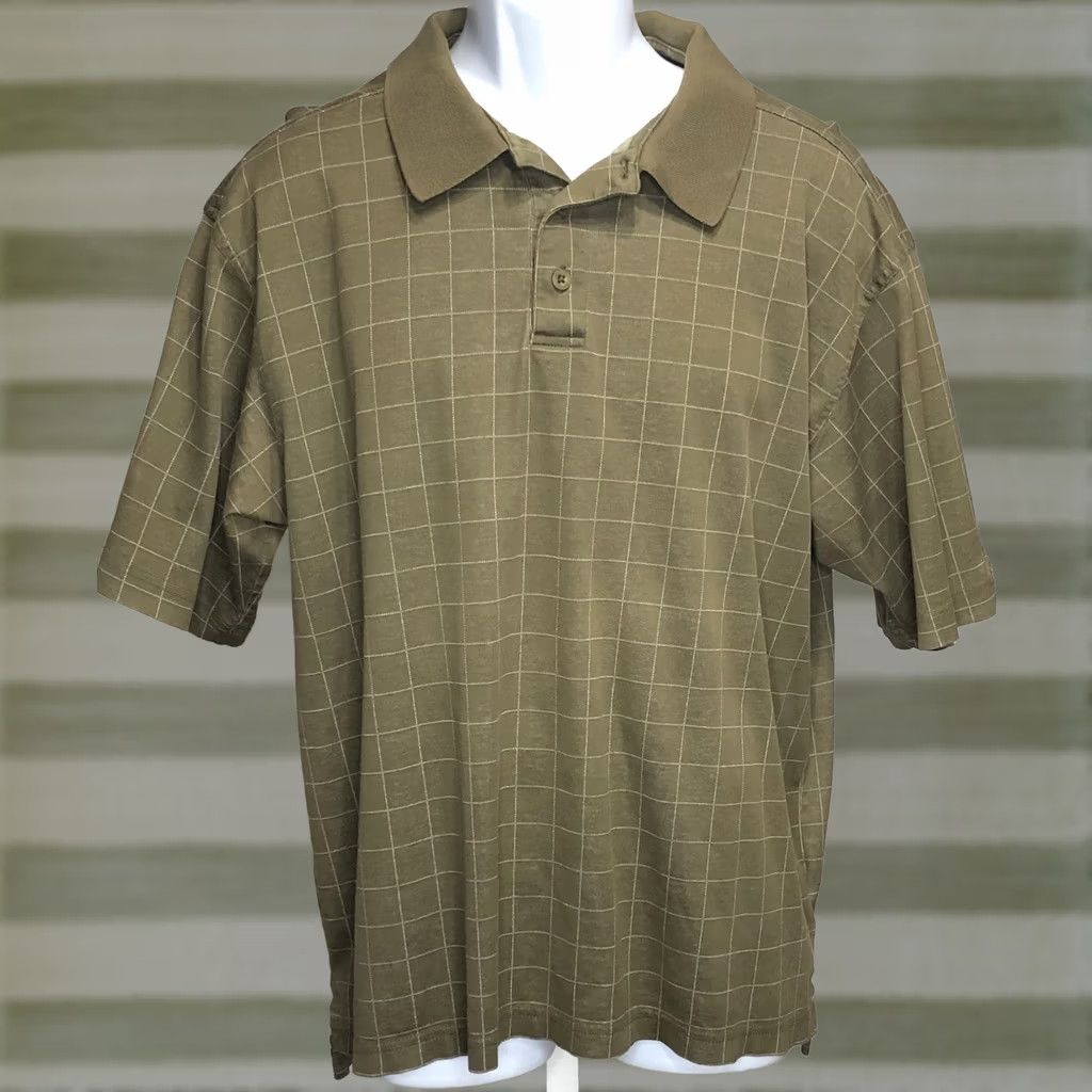 Vintage Walter Hagen Polo Shirt L Olive Green Check 3 Button Collar Short Sleeve Mens Size US L / EU 52-54 / 3 - 1 Thumbnail