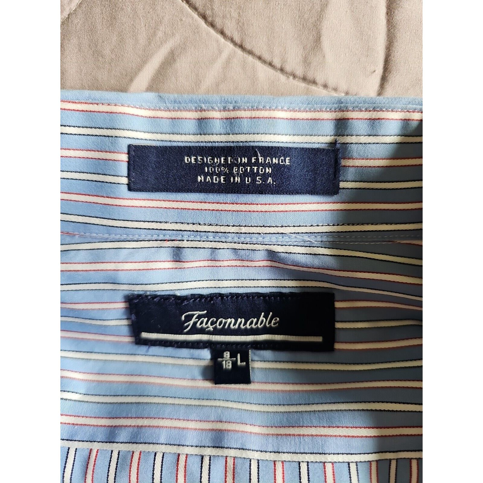 Faconnable Faconnable Men L Blue Striped Cotton Long Sleeve Button-up Size US L / EU 52-54 / 3 - 3 Thumbnail