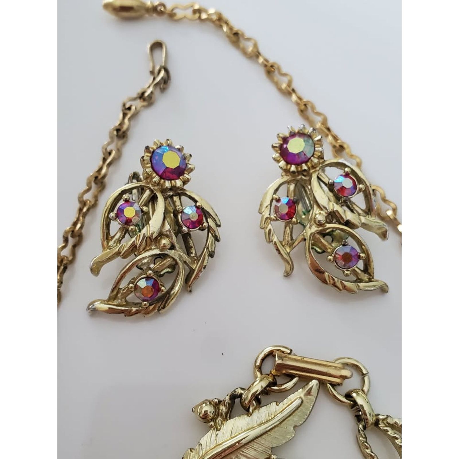 Other Vintage Judy Lee Designer AB Pink Crystal Leaf Jewelry Set Size ONE SIZE - 5 Thumbnail