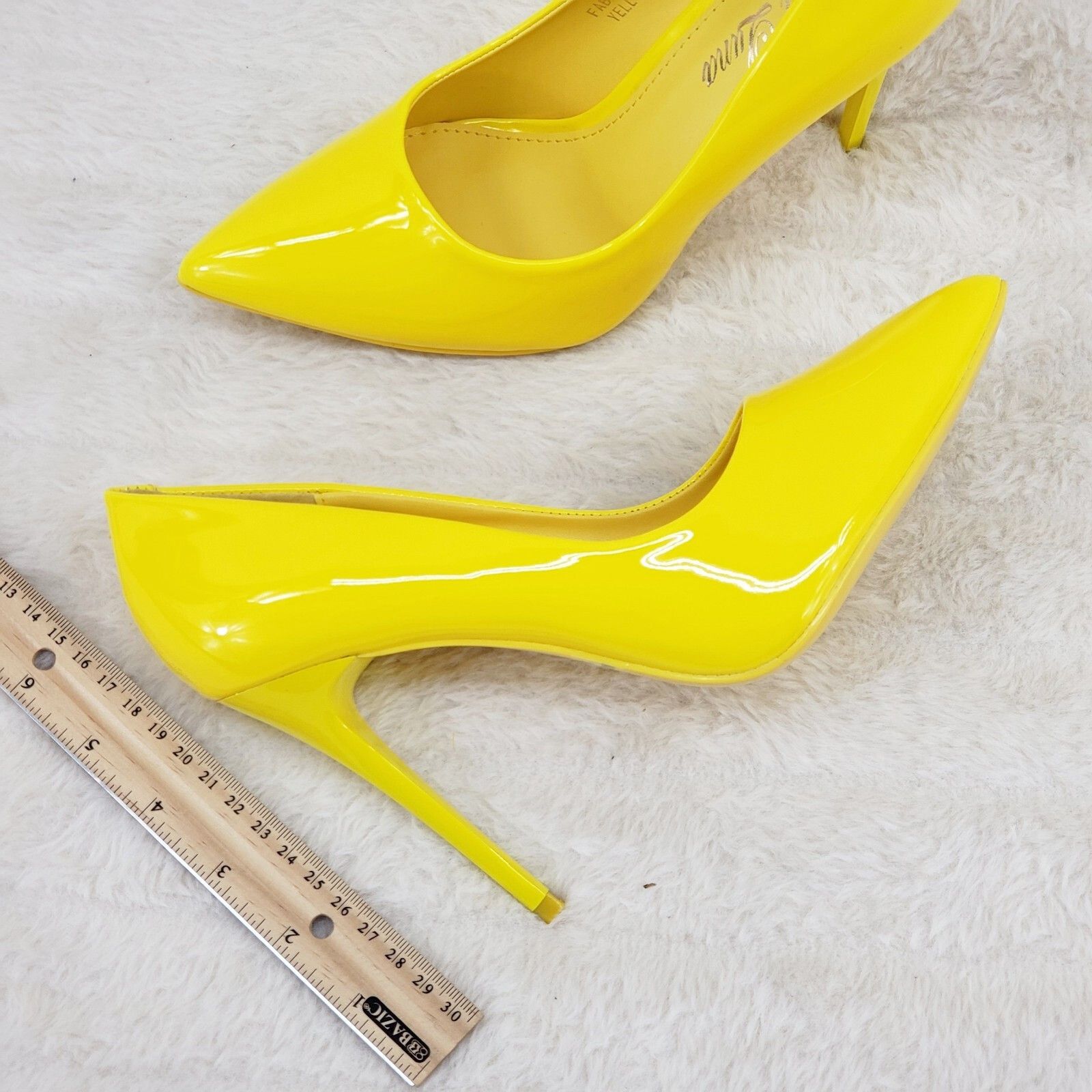 Other Fabio Bright Yellow Patent High Heel Shoes Pointy Toe Pump 7 Size US 10 / IT 40 - 3 Thumbnail