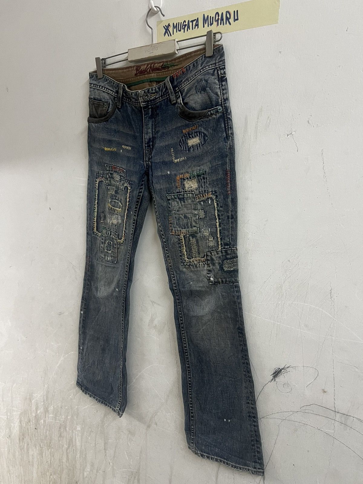 Japanese Brand × Vintage FLARED🔥BACK NUMBER PATCHWORK DISTRESSED DENIM PANT Size US 31 - 10 Thumbnail
