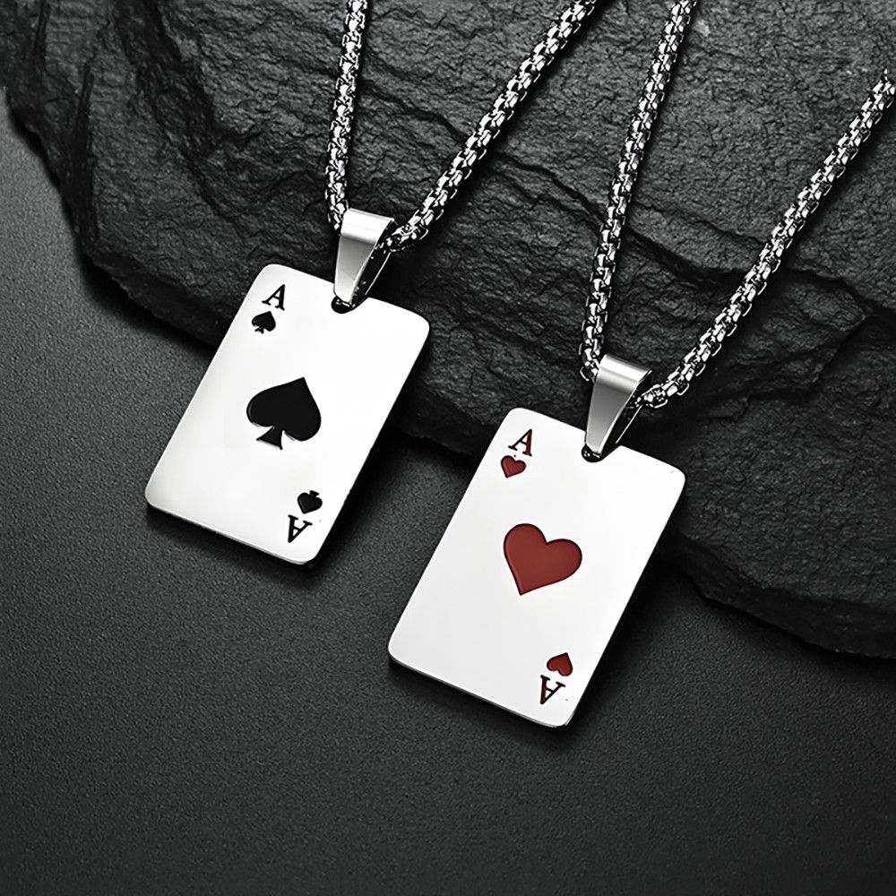 Vintage 2pcs of Ace Stainless Steel Poker Card Necklaces Size ONE SIZE - 1 Thumbnail