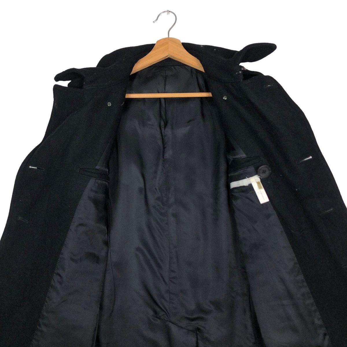 Davit Meursault Japan 🔥Rich Black Double Breast Long Jacket Wool Herringbone Size US M / EU 48-50 / 2 - 14 Thumbnail