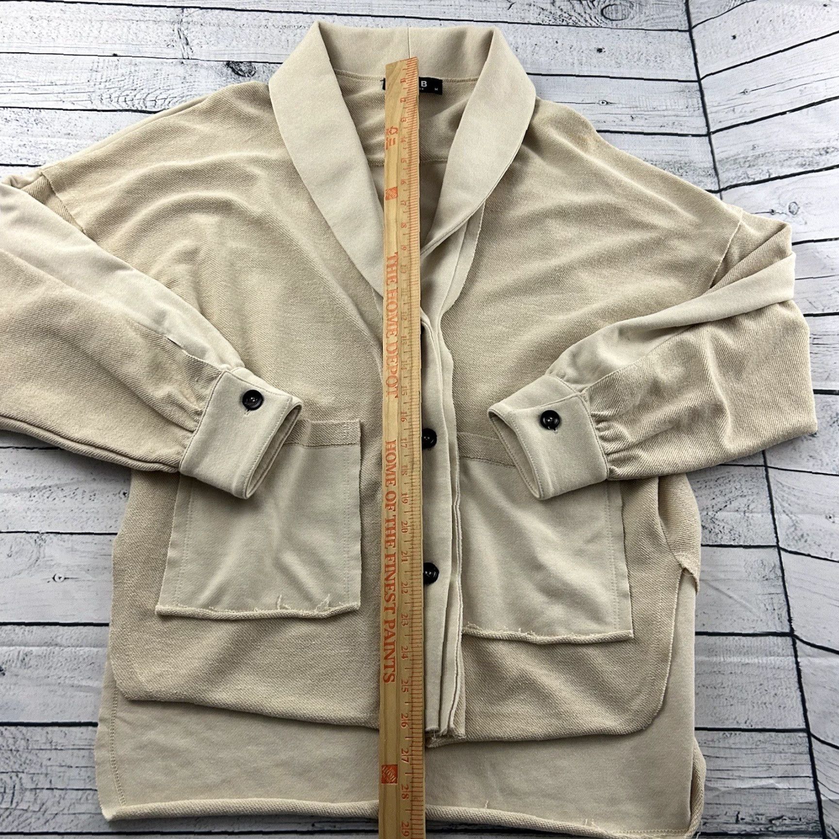 Vintage Blue B Oversized Button Front Sweater Women's M Beige Cardigan Size M / US 6-8 / IT 42-44 - 3 Thumbnail