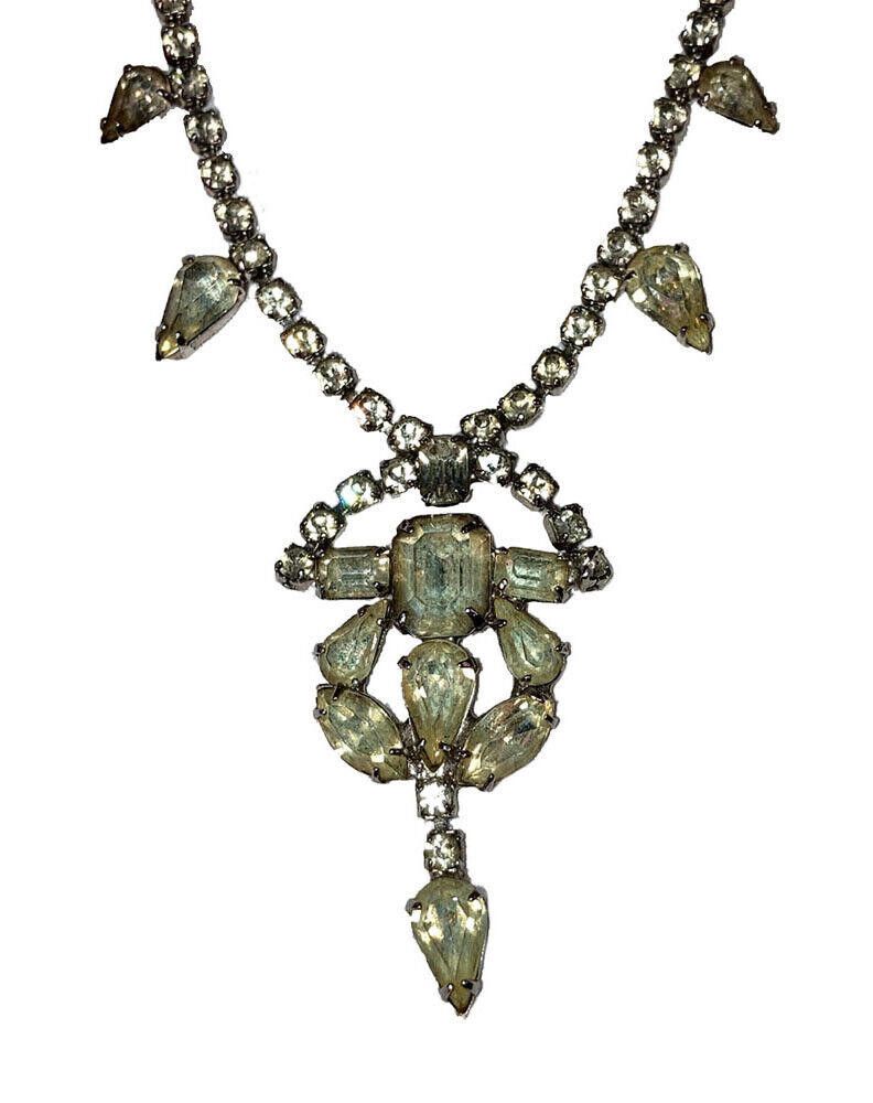 Designer Vintage Costume Clear Rhinestone Pearl Lavalier Necklace Size ONE SIZE - 2 Thumbnail
