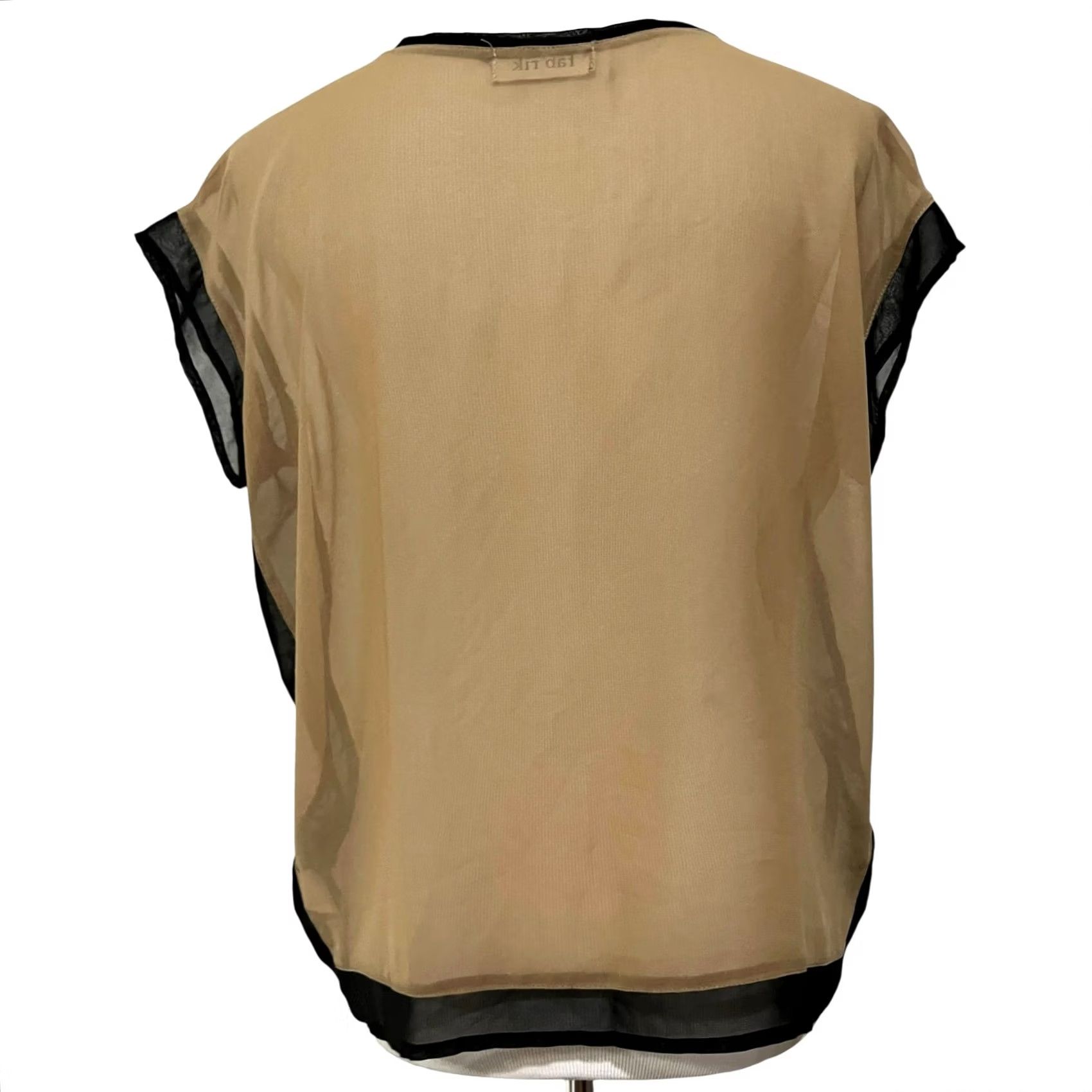 Vintage Fab’rik Women's Top Silk Blend Sheer Blouse Tan Black Boxy Small Slim Fit Shirt Womens Size S / US 4 / IT 40 - 4 Thumbnail