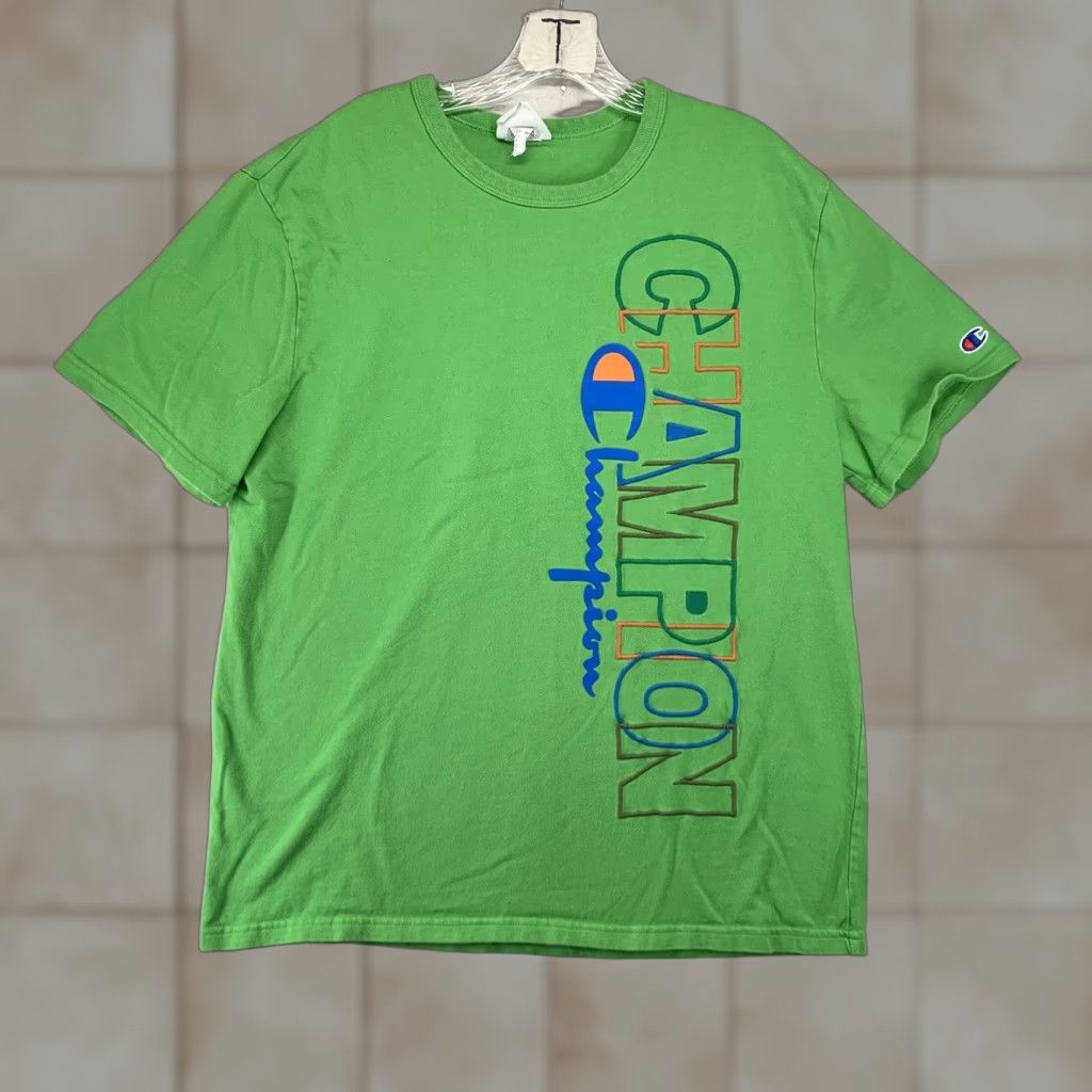 Champion VINTAGE Champion Men's T-Shirt Crew Neck Short Sleeve Neon Green Logo Embroidered Cotton All Seasons L Size US L / EU 52-54 / 3 - 1 Thumbnail