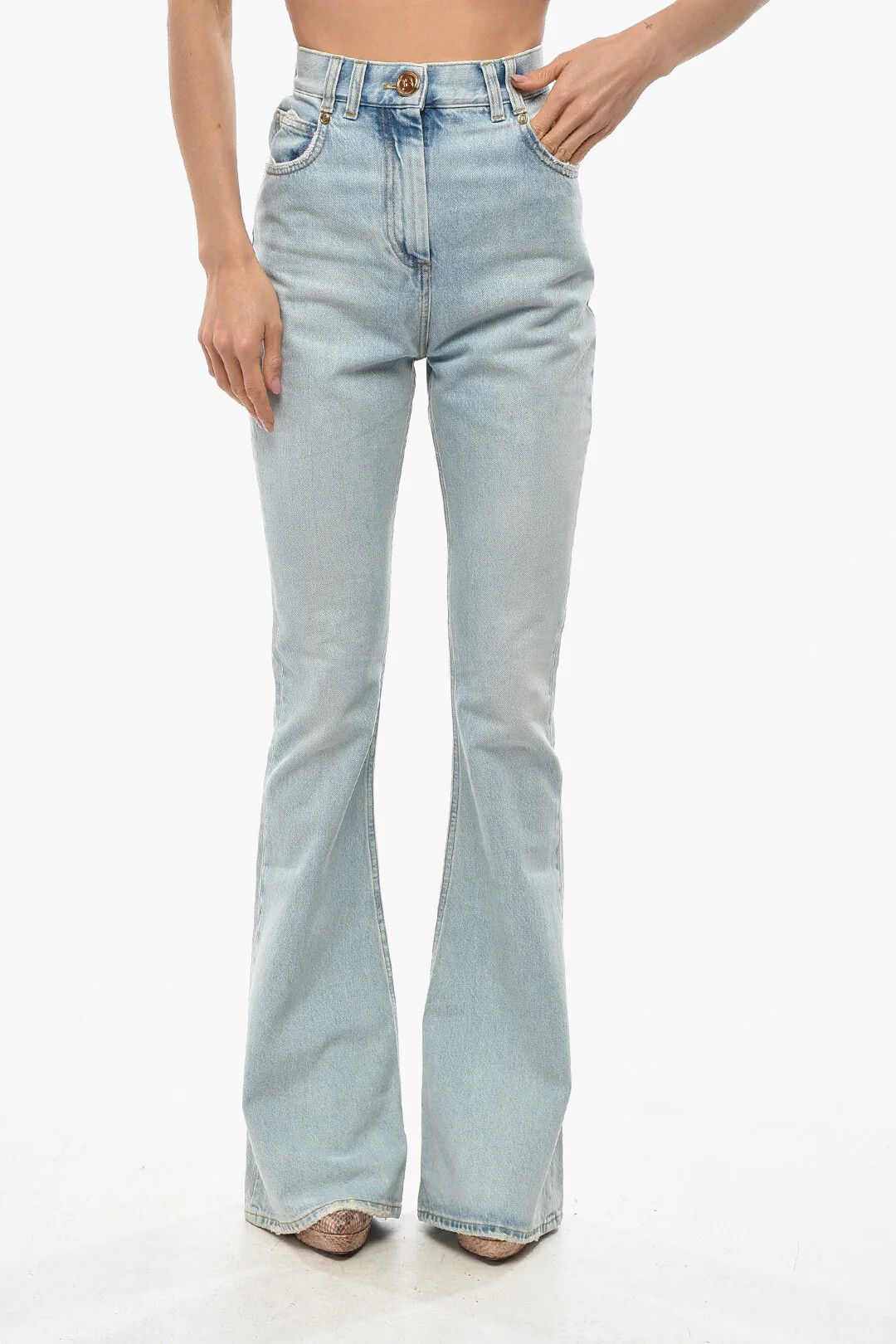 Balmain og1mm0326 Light-Wash Denim Bootcut Jeans in Light Blue Size 38" / US 16 / IT 52 - 1 Thumbnail