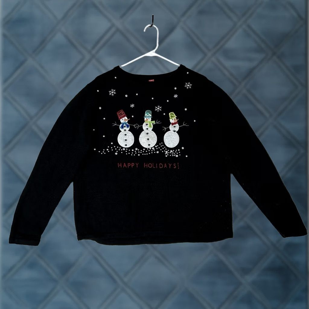 Vintage Happy Holidays Ugly Christmas Sweater Women's XL Black Pullover Sweatshirt Size XL / US 12-14 / IT 48-50 - 1 Thumbnail
