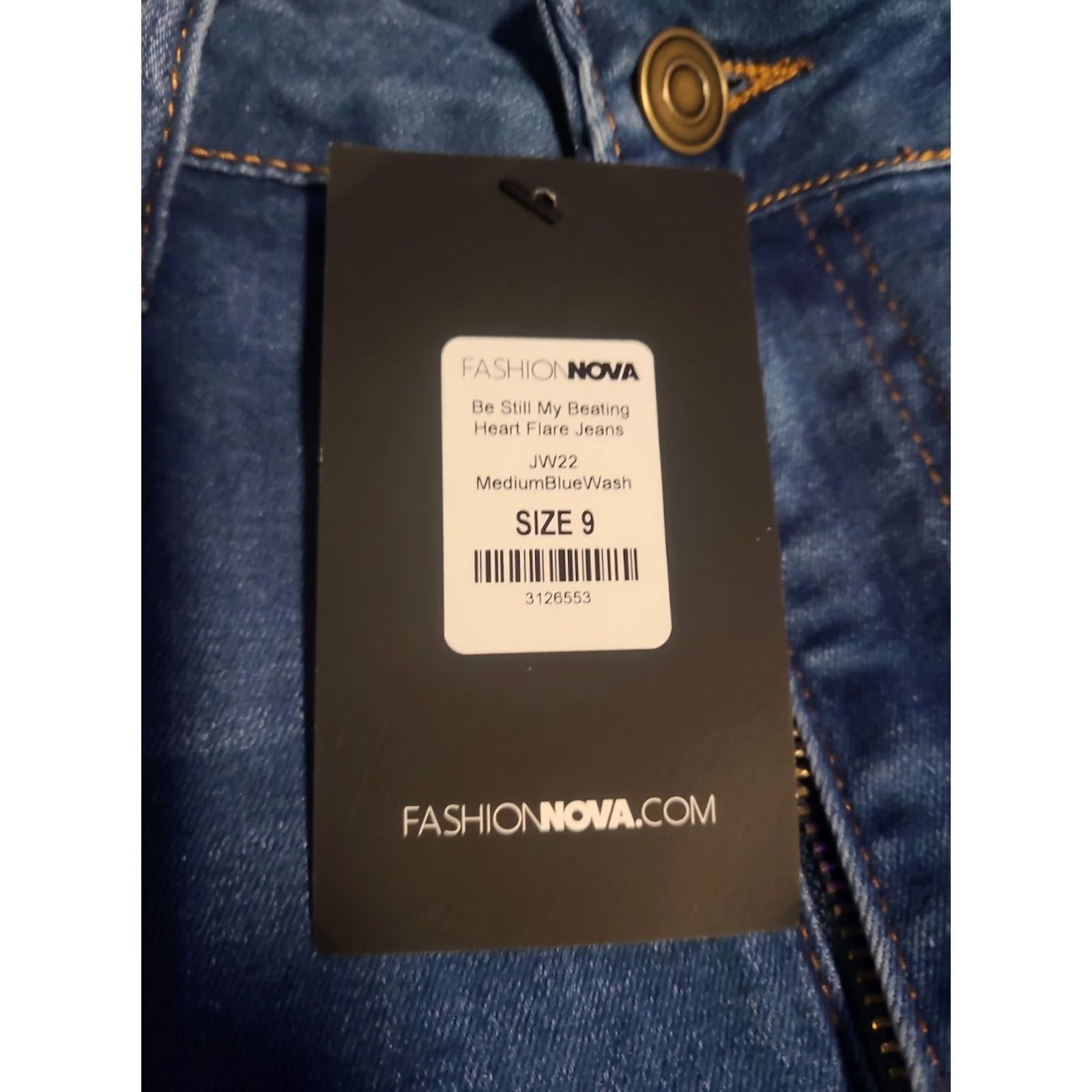 Fashion Nova Fashion Nova Jeans Womens Size 9 Blue Bell Bottoms Heart Pockets 5-Pocket Denim Stretch Flared Wide Leg Inseam 34in Size 30" / US 8 / IT 44 - 3 Thumbnail