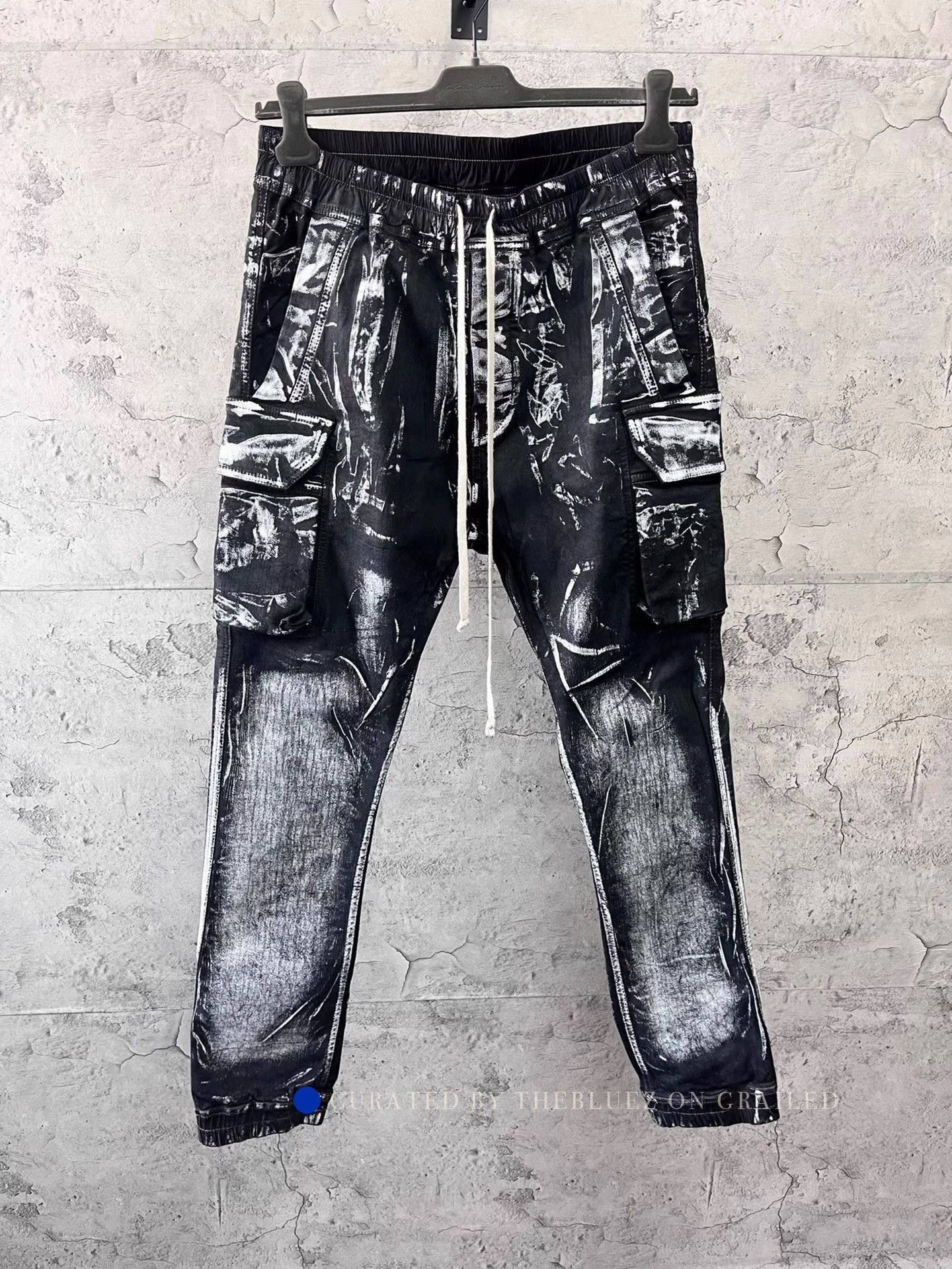 Rick Owens Black Cargo Pants with Paint Splatter Design Size US 32 / EU 48 - 1 Thumbnail