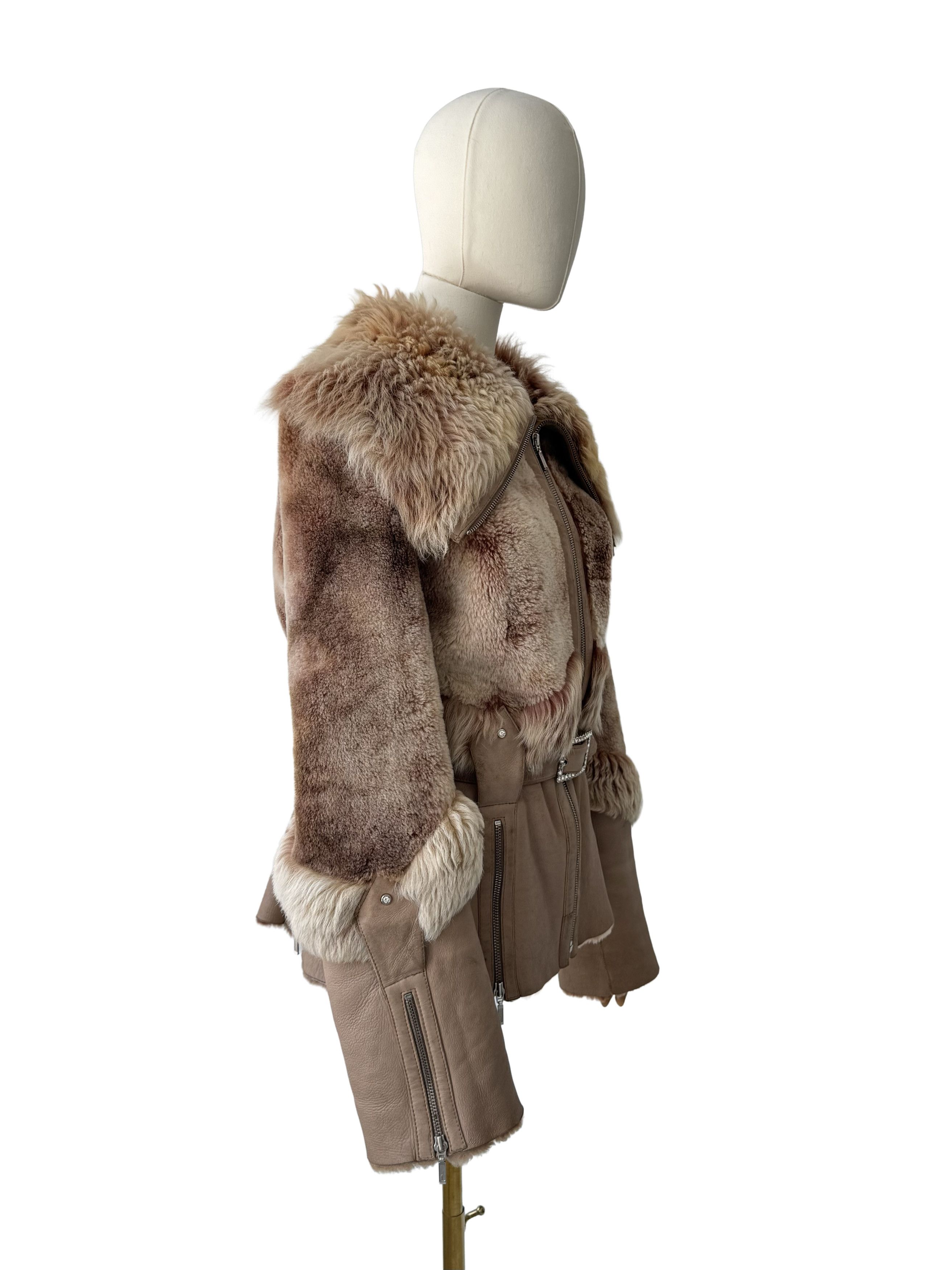Vintage Real Sheepskin Jacket With Zippers