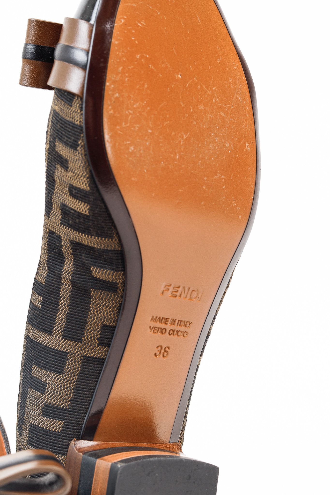 Fendi Fendi Brown Black Zucca Canvas Leather Bow Cap Toe Pumps Size US 5.5 / IT 35.5 - 5 Thumbnail