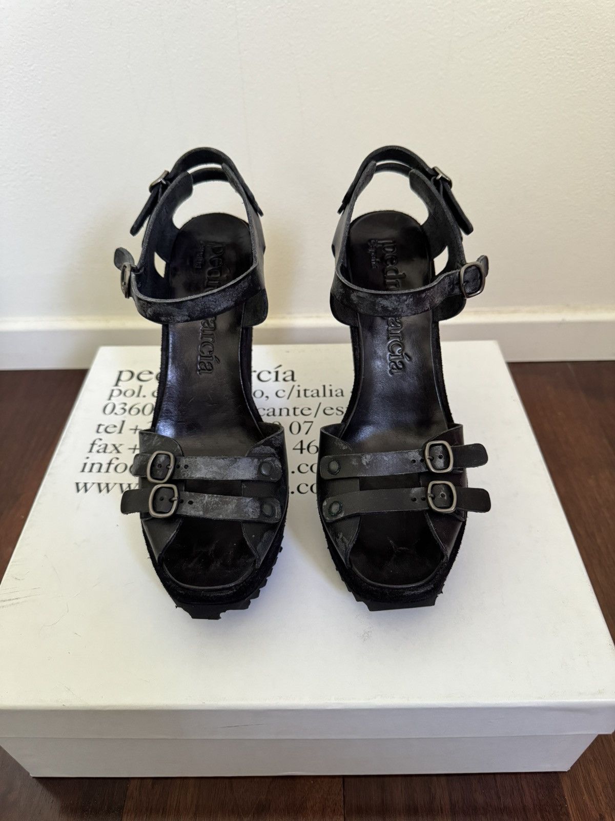 Pedro Garcia Pedro García Vega Multi Buckle Wedge (Black) Size US 7.5 / IT 37.5 - 1 Thumbnail