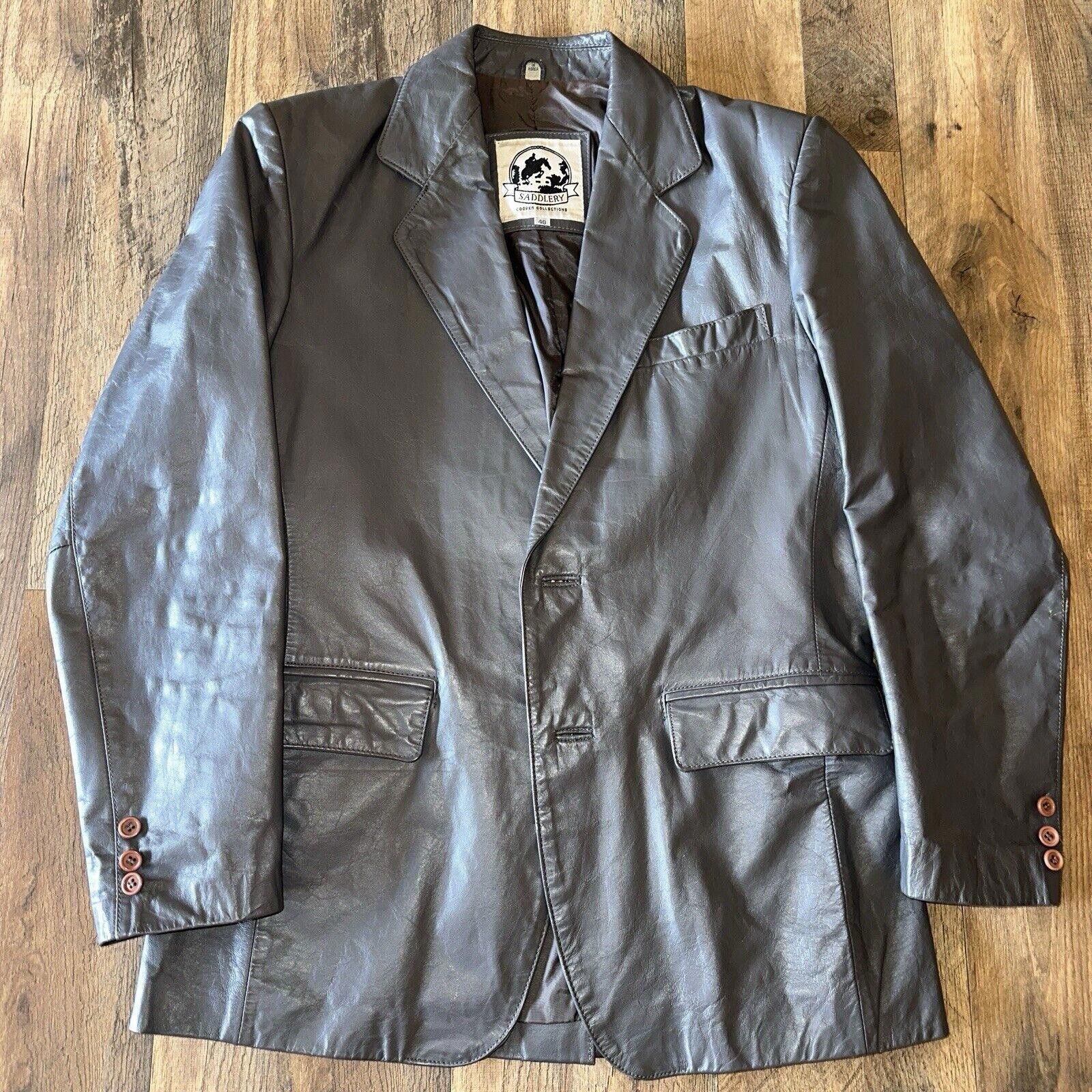 Other Vintage Saddlery Grey Mens 40 Genuine Leather Jacket Blazer Size 40R - 1 Thumbnail