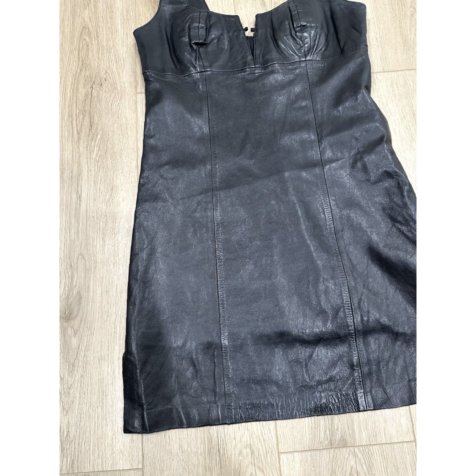 Vintage West Coast Leather Dress Sleeveless Black Size 8 Leather Knee Length Zip Women Vintage No Size M / US 6-8 / IT 42-44 - 3 Thumbnail