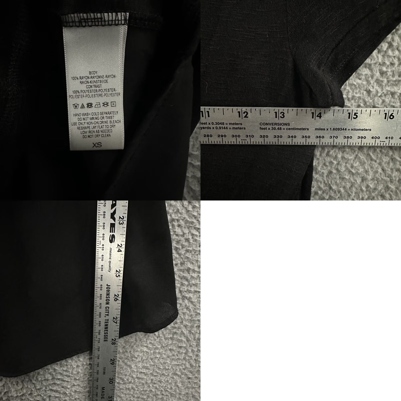 Pure + Good Top Womens XS Black 100% Rayon Semi Sheer USA Made