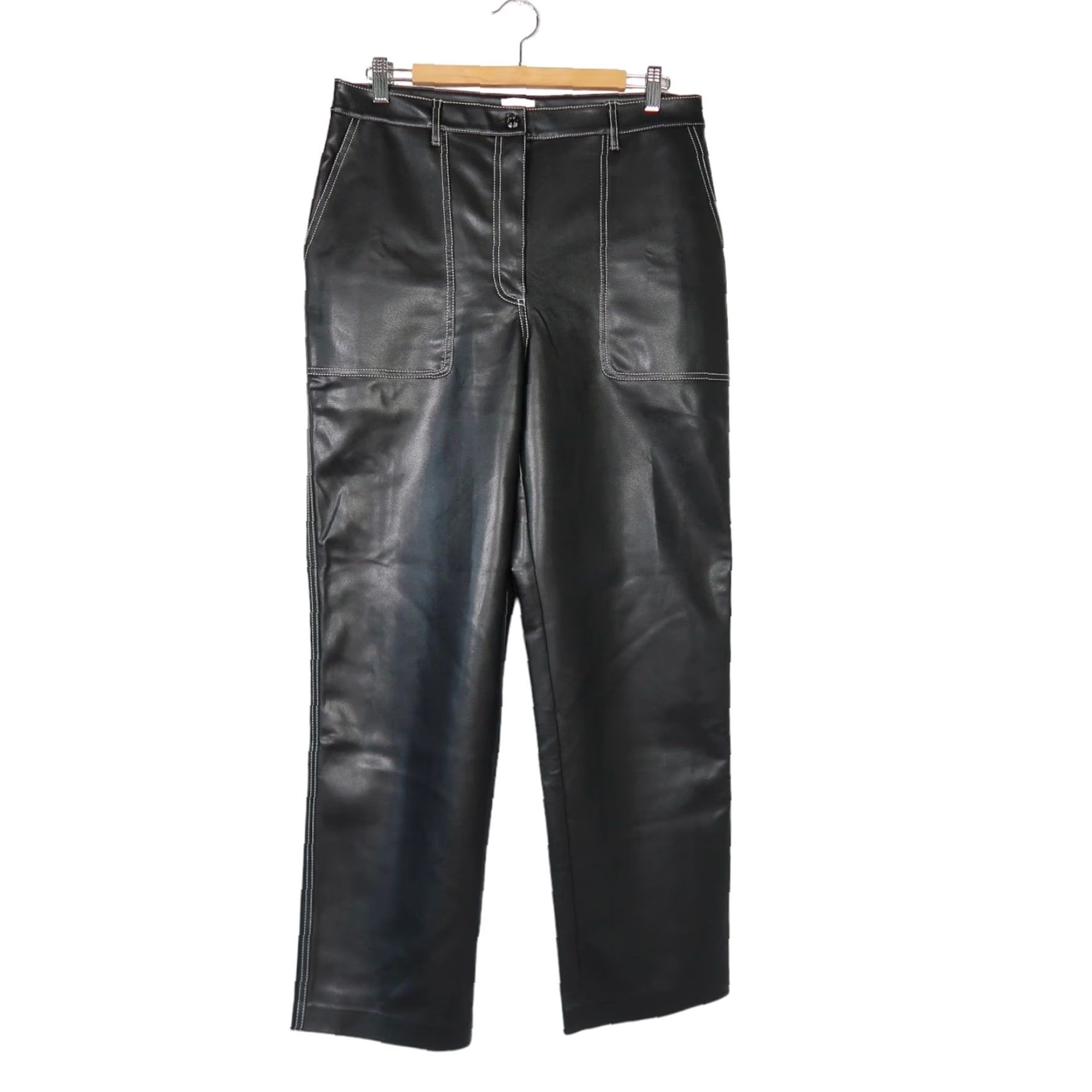 Vintage VINTAGE Wilfrid Free Aritzia black faux leather straight leg pants 12 Size 34" / US 12 / IT 48 - 4 Thumbnail