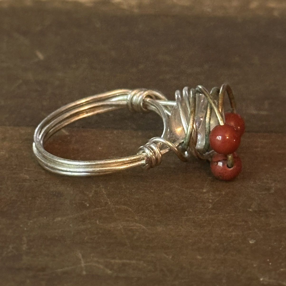 Other Silver tone wire wrapped clear bead ring Size ONE SIZE - 5 Thumbnail