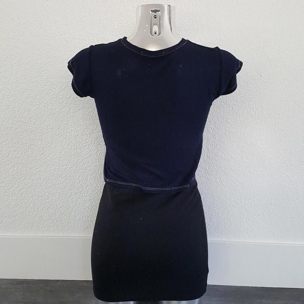Designer Navy White Stitched BM Crop Short Sleeve Size ONE SIZE - 2 Thumbnail
