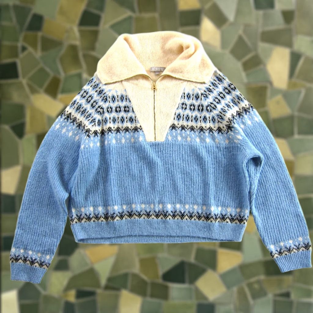 J.Crew J.CREW Blue Ivory Black Gold Zipper Cowl Neck Knit Sweater Woman Size XL Size XL / US 12-14 / IT 48-50 - 1 Thumbnail