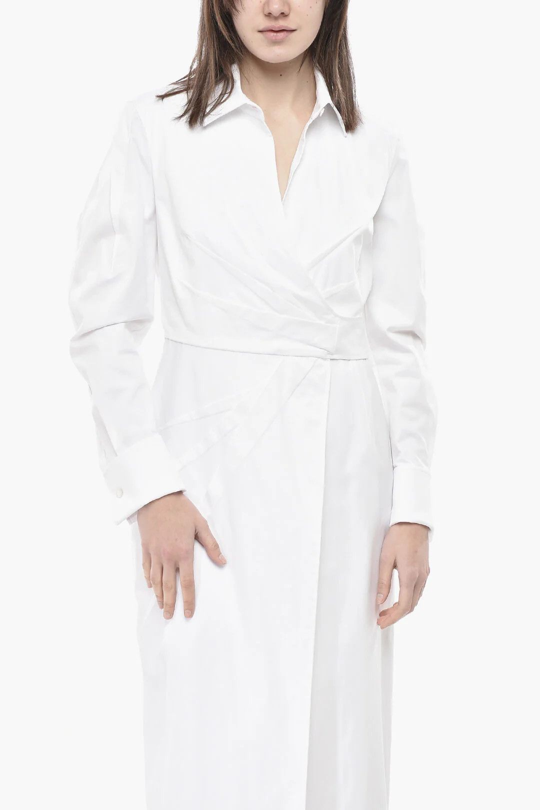 Max Mara og1mm0426 Stretch-Poplin Wrap Shirt Dress in White Size M / US 6-8 / IT 42-44 - 4 Thumbnail